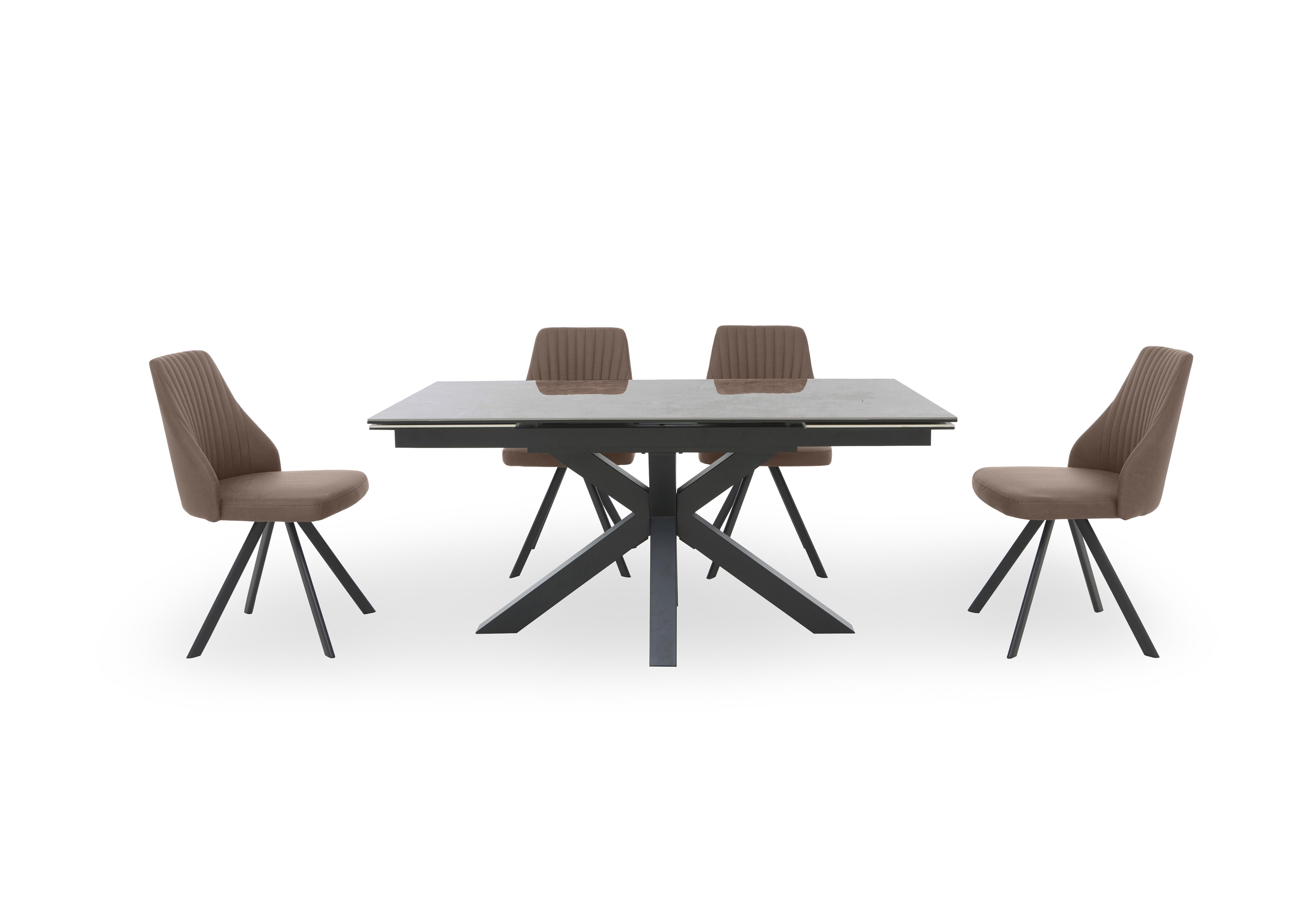 Vida Grey Extending Dining Table and 4 Swivel Dining Chairs in Brown on Furniture Village