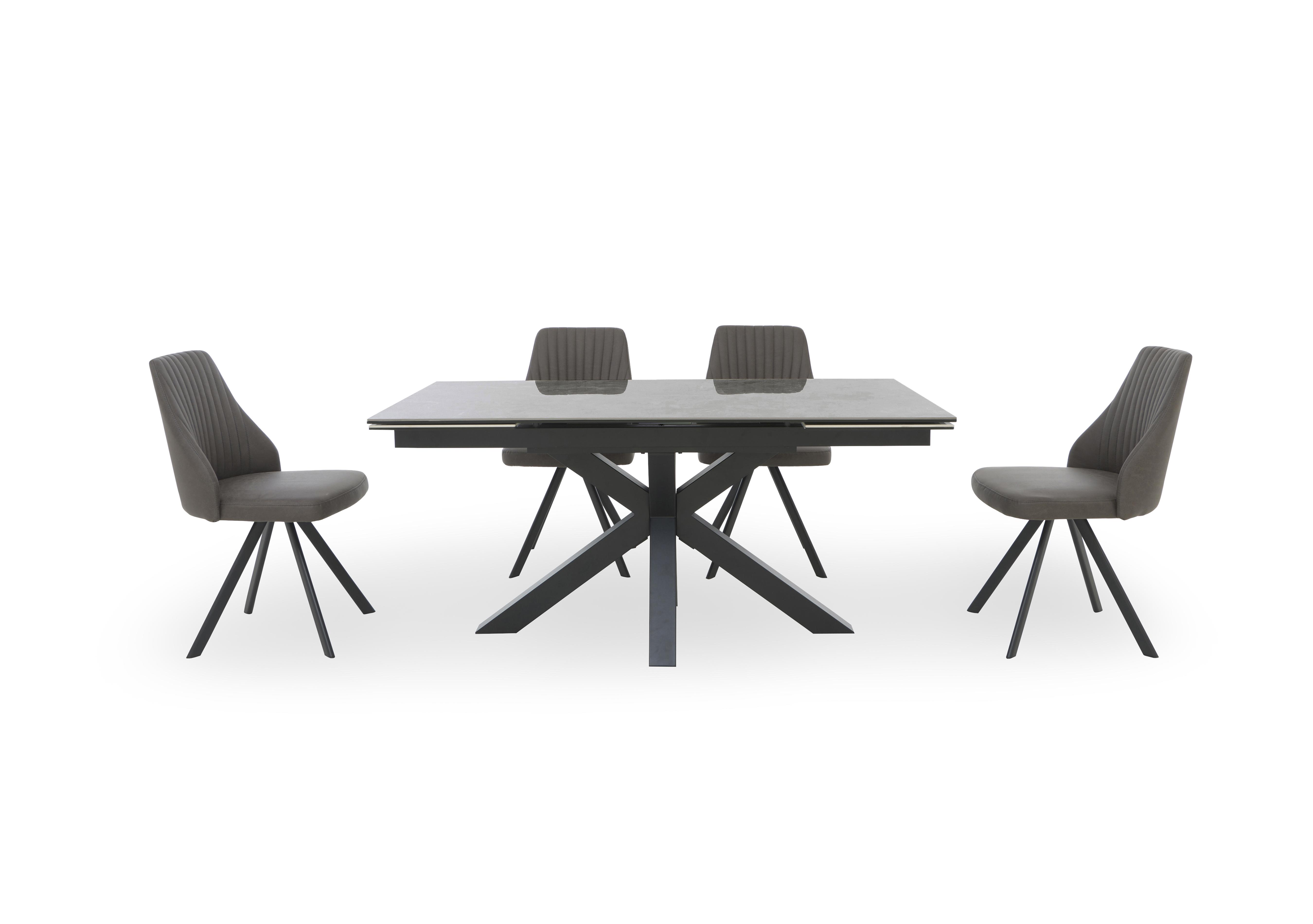 Vida Grey Extending Dining Table and 4 Swivel Dining Chairs in Dark Grey on Furniture Village