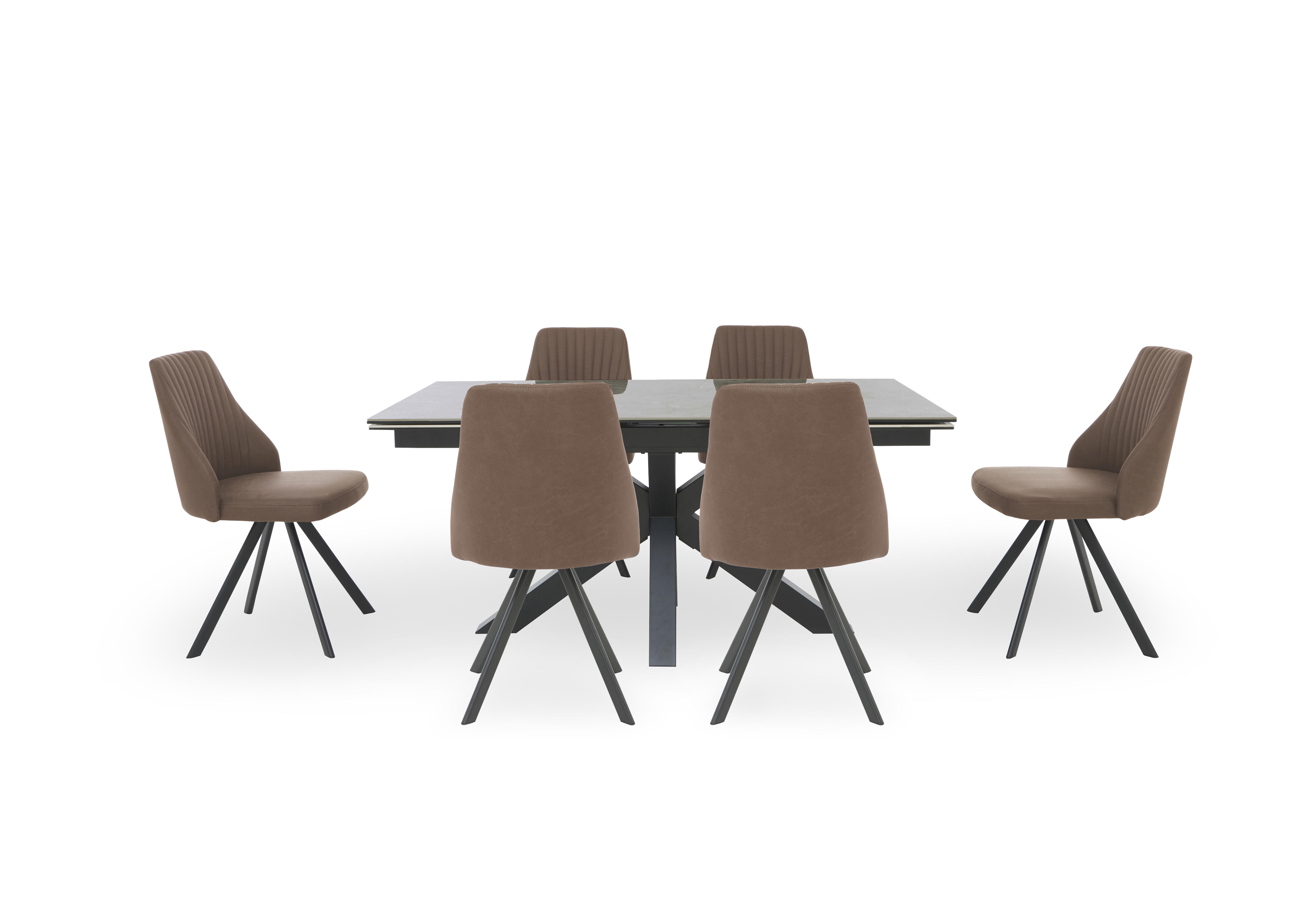 Vida Grey Extending Dining Table and 6 Swivel Dining Chairs in Brown on Furniture Village