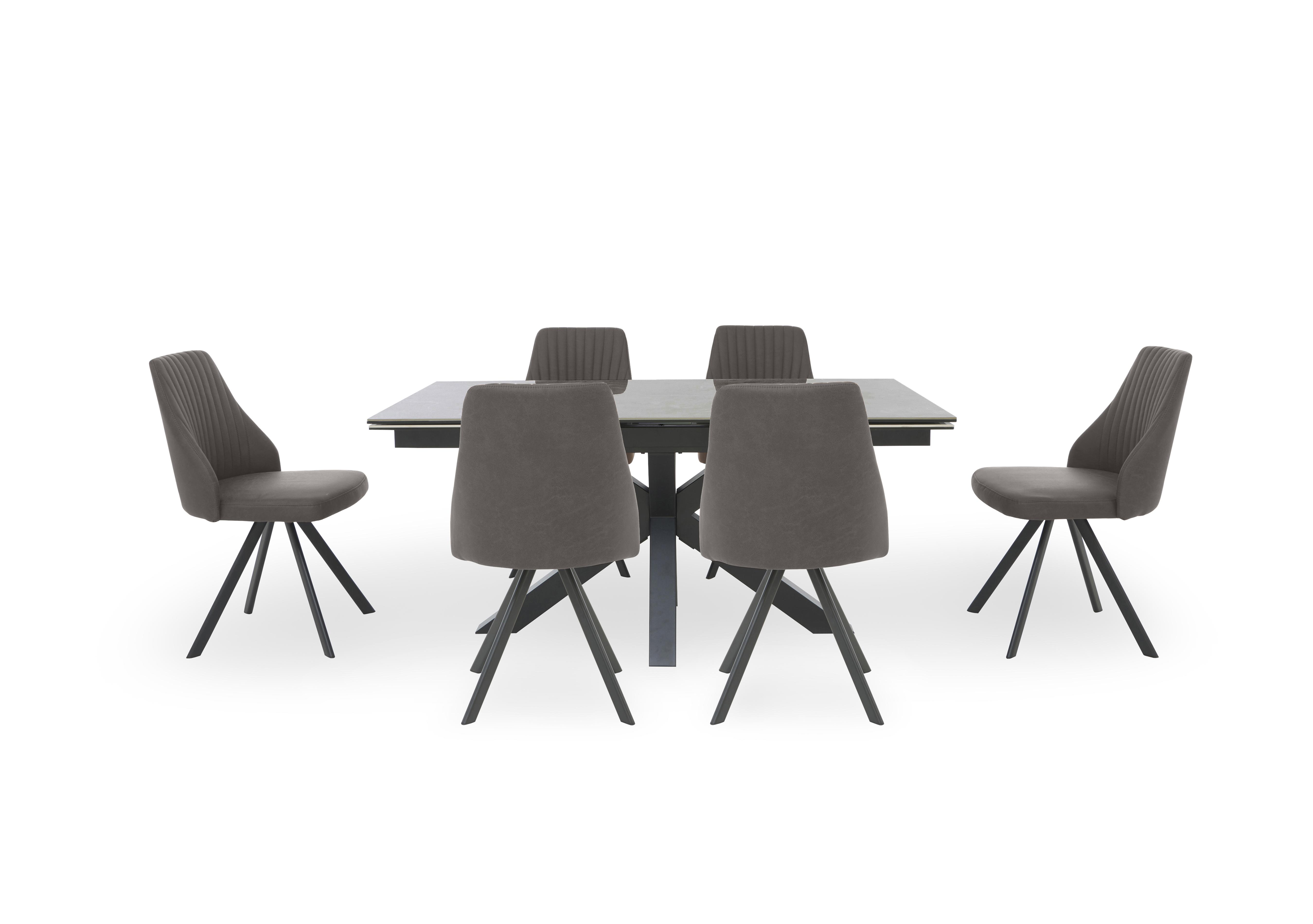 Vida Grey Extending Dining Table and 6 Swivel Dining Chairs in Dark Grey on Furniture Village