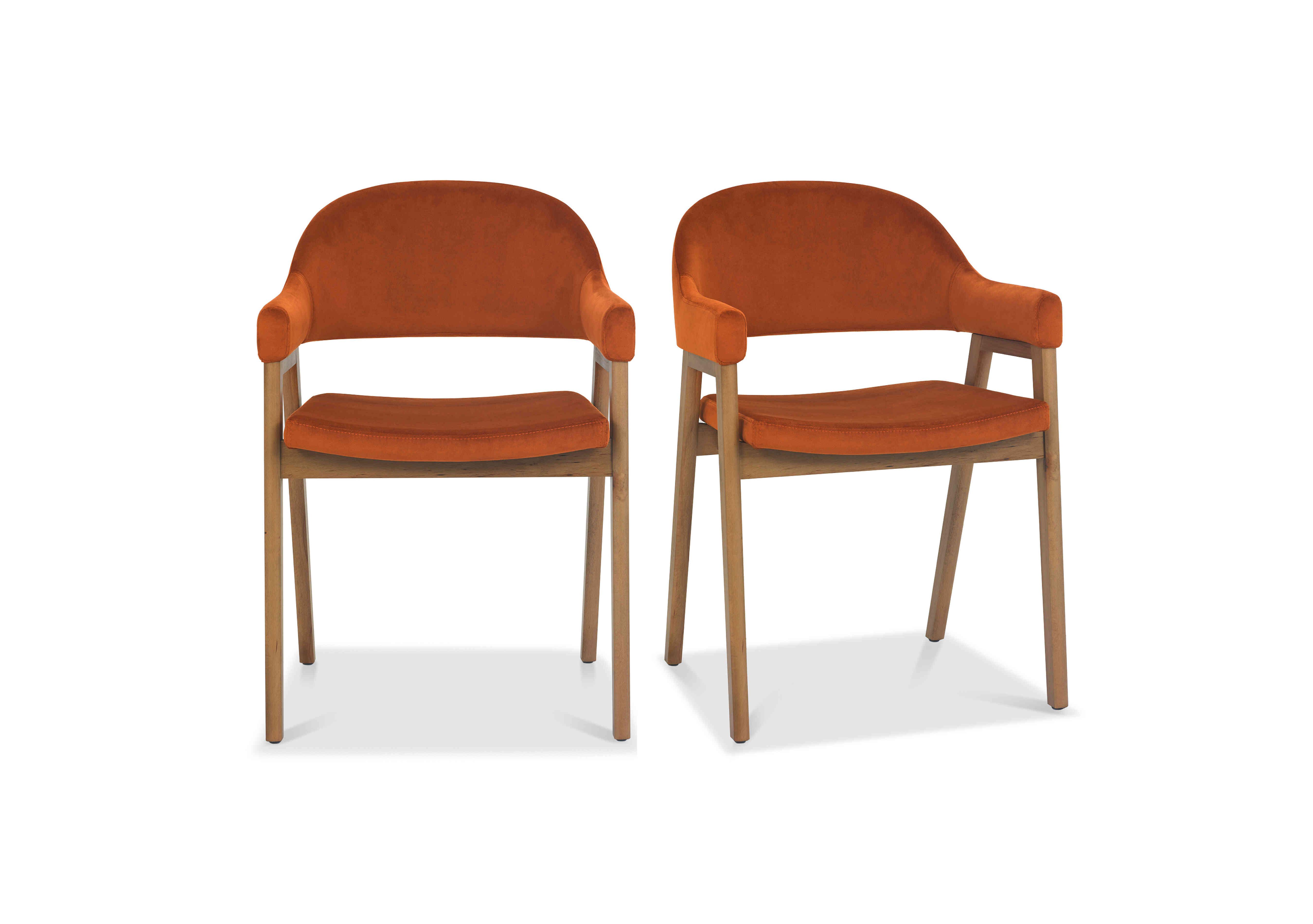 Stratford Pair of Fabric Dining Arm Chairs in Rust Velvet on Furniture Village