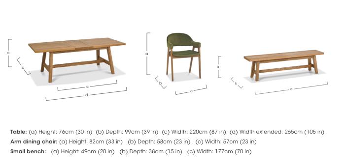 Stratford Large Extending Dining Table with Small Dining Bench and 4 Fabric Dining Arm Chairs in  on Furniture Village