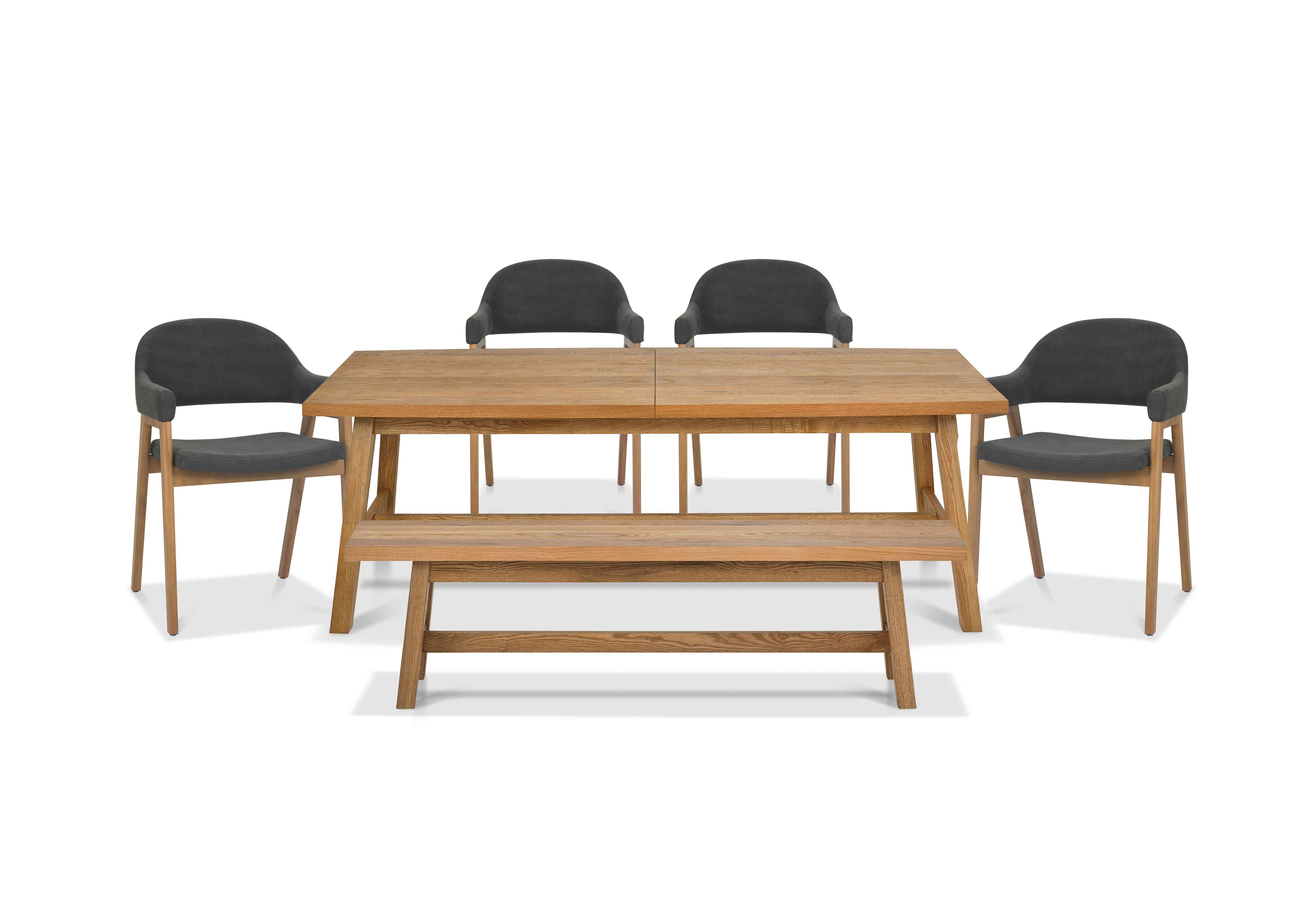 Stratford Large Extending Dining Table with Small Dining Bench and 4 Fabric Dining Arm Chairs in Dark Grey on Furniture Village