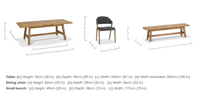 Stratford Large Extending Dining Table with Small Dining Bench and 4 Fabric Dining Chairs in  on Furniture Village