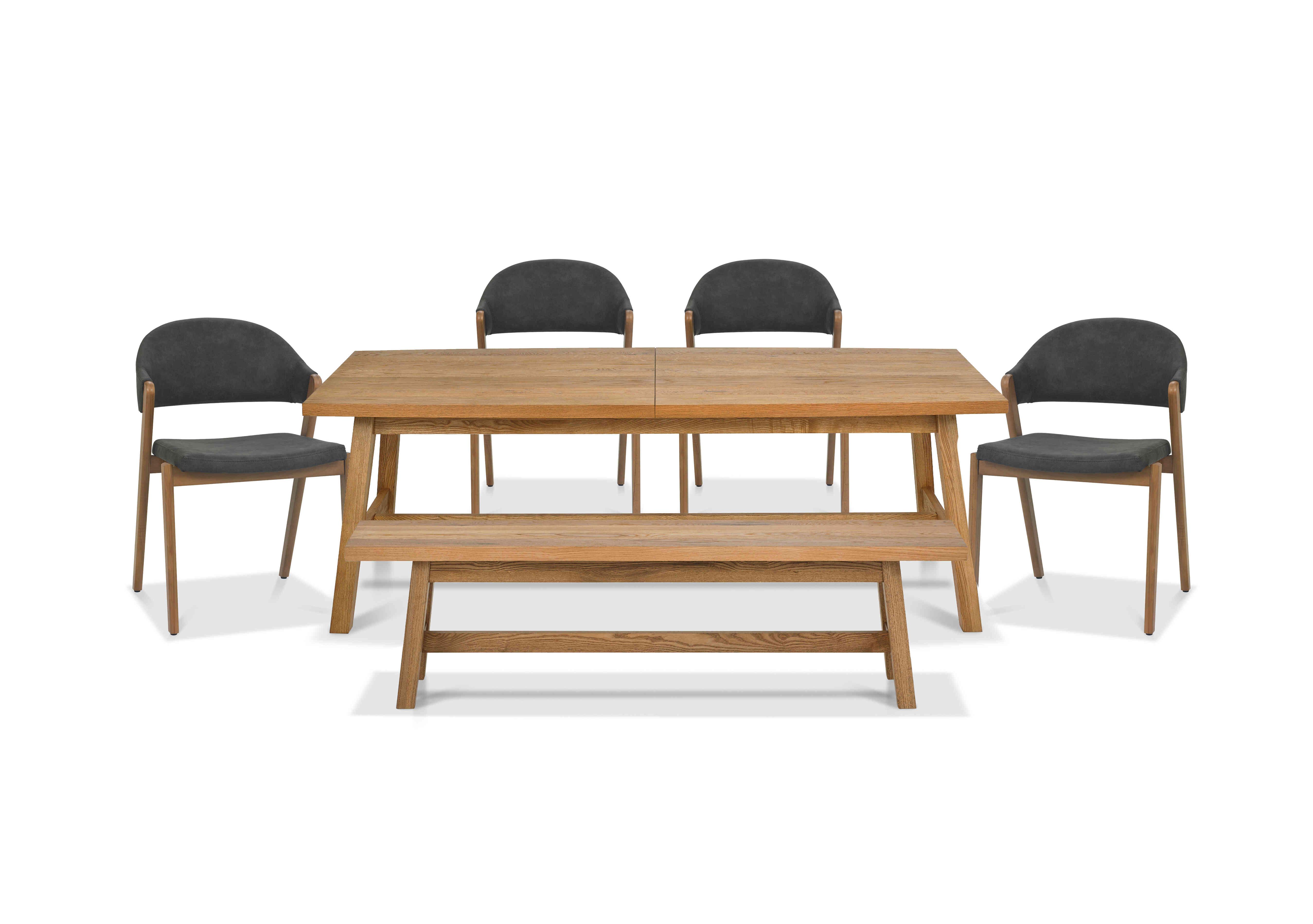 Stratford Large Extending Dining Table with Small Dining Bench and 4 Fabric Dining Chairs in Dark Grey on Furniture Village