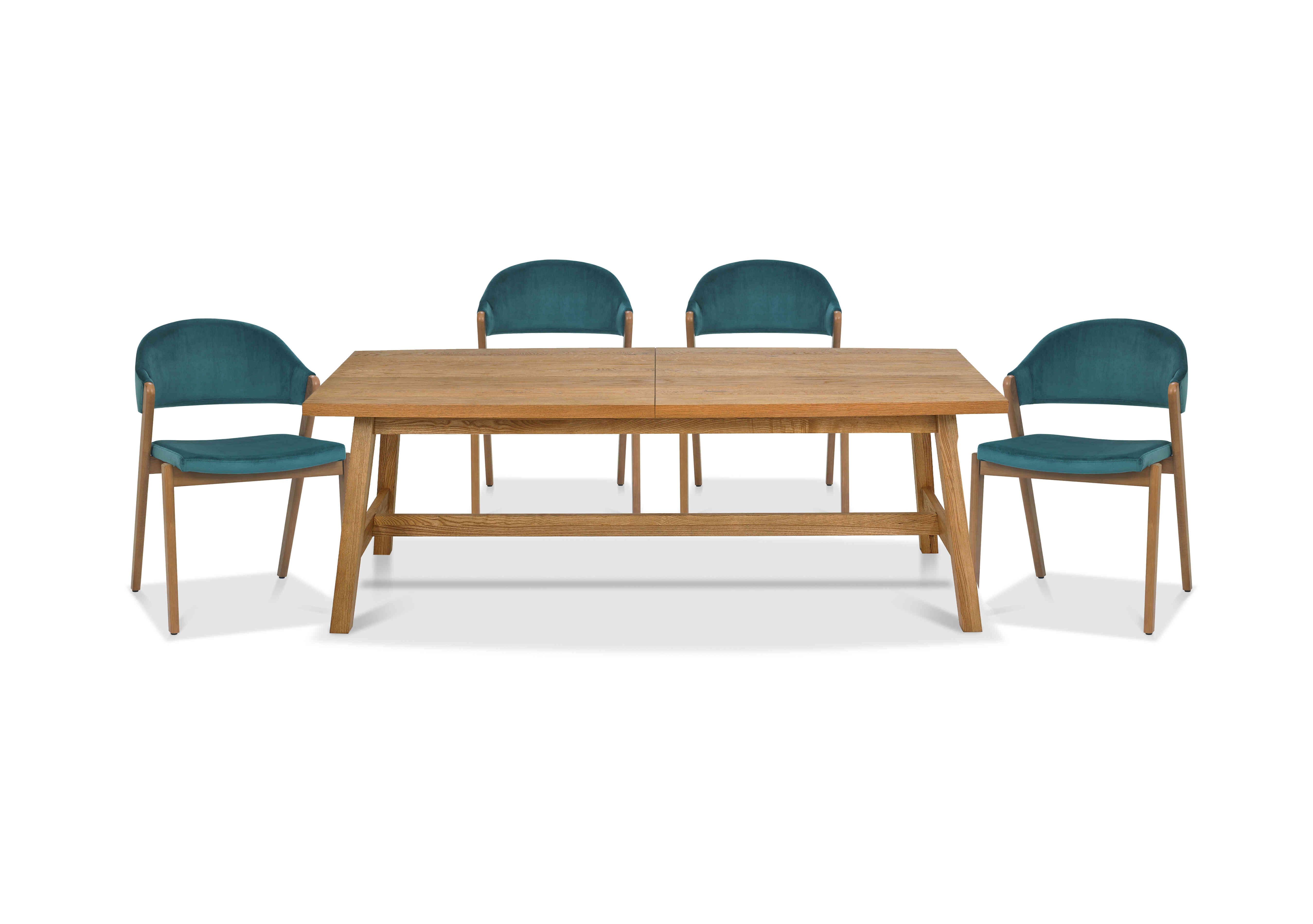 Stratford Large Extending Dining Table with 4 Fabric Dining Chairs in Azure Velvet on Furniture Village