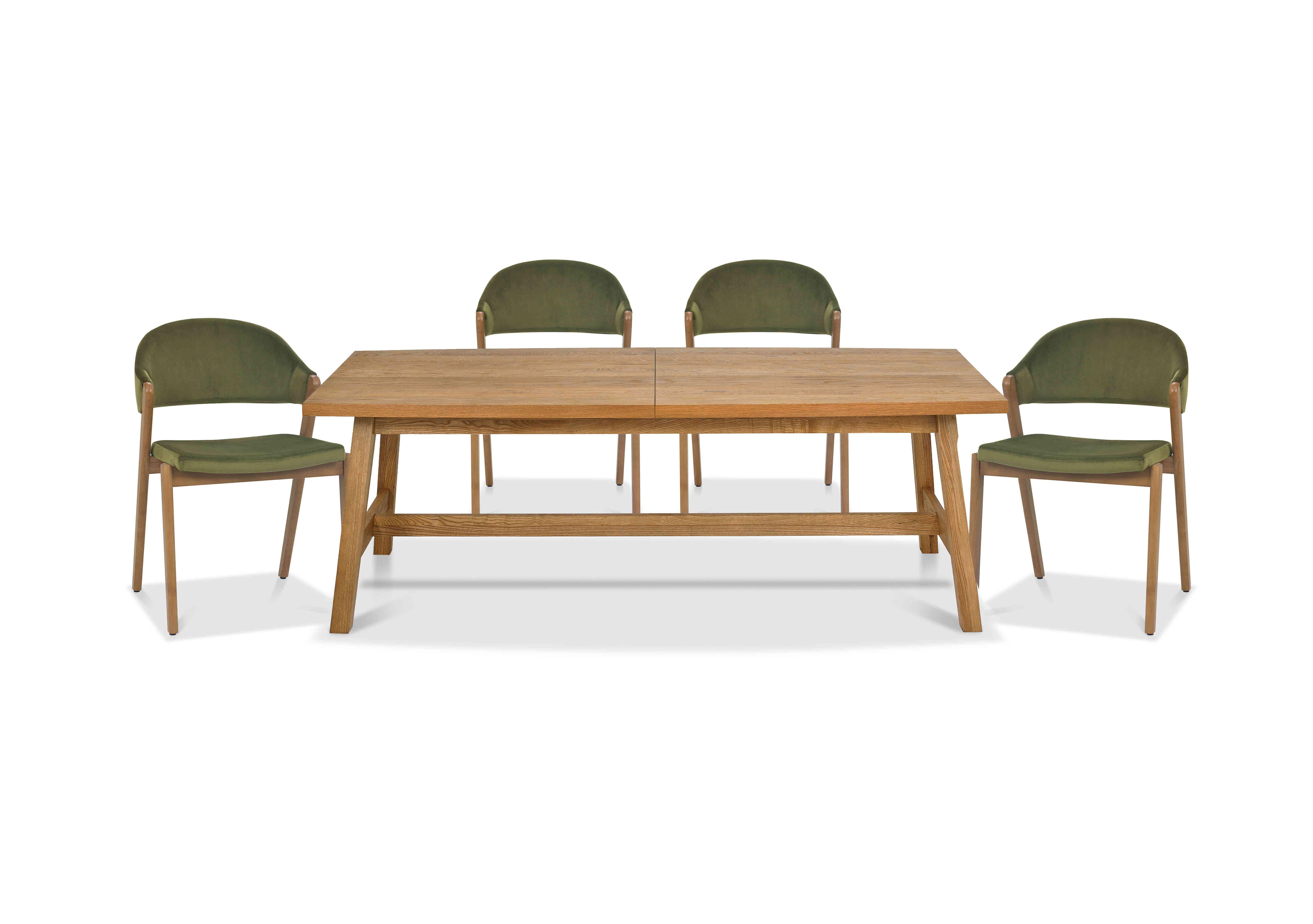 Stratford Large Extending Dining Table with 4 Fabric Dining Chairs in Cedar Velvet on Furniture Village