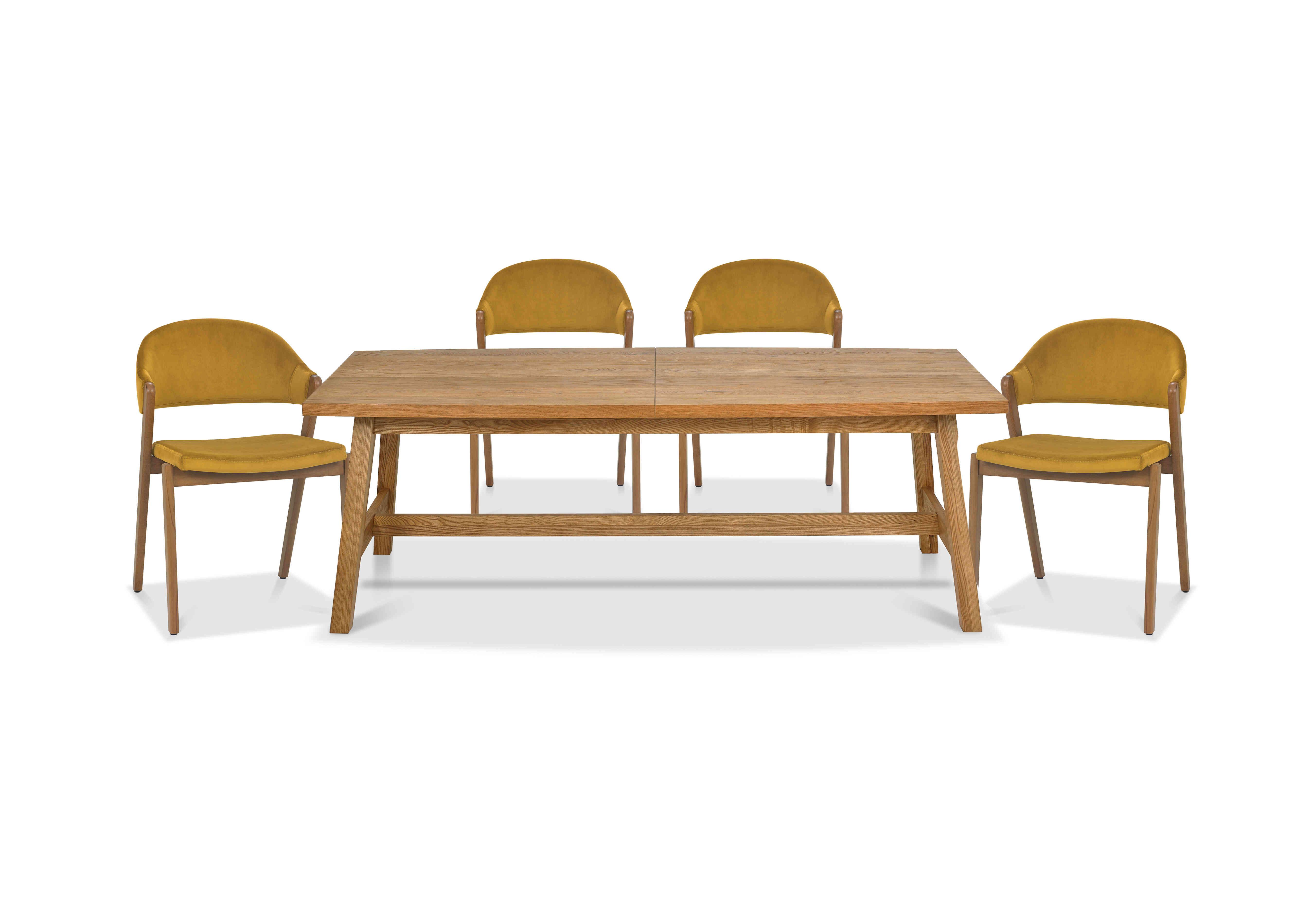 Stratford Large Extending Dining Table with 4 Fabric Dining Chairs in Mustard Velvet on Furniture Village