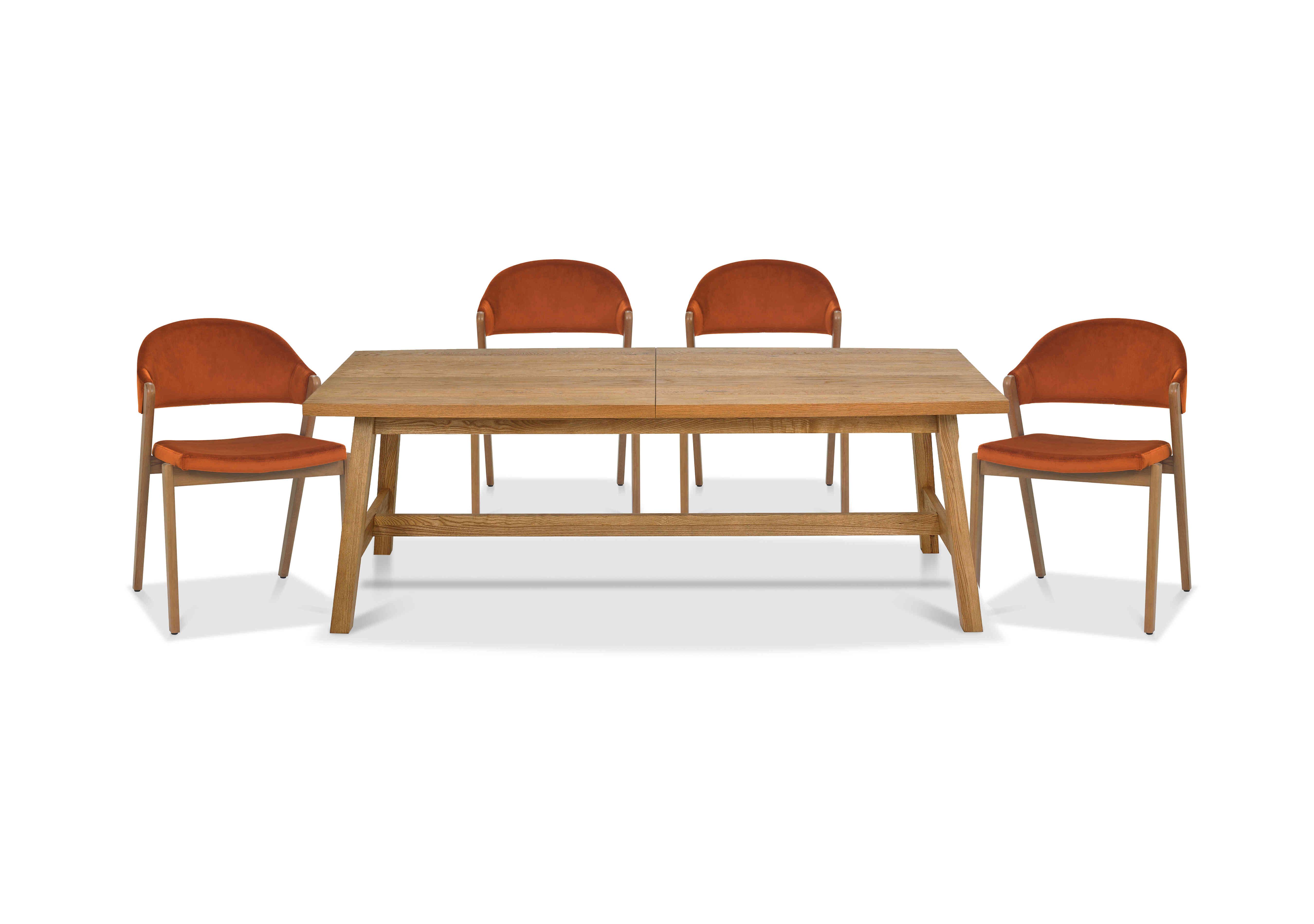 Stratford Large Extending Dining Table with 4 Fabric Dining Chairs in Rust Velvet on Furniture Village