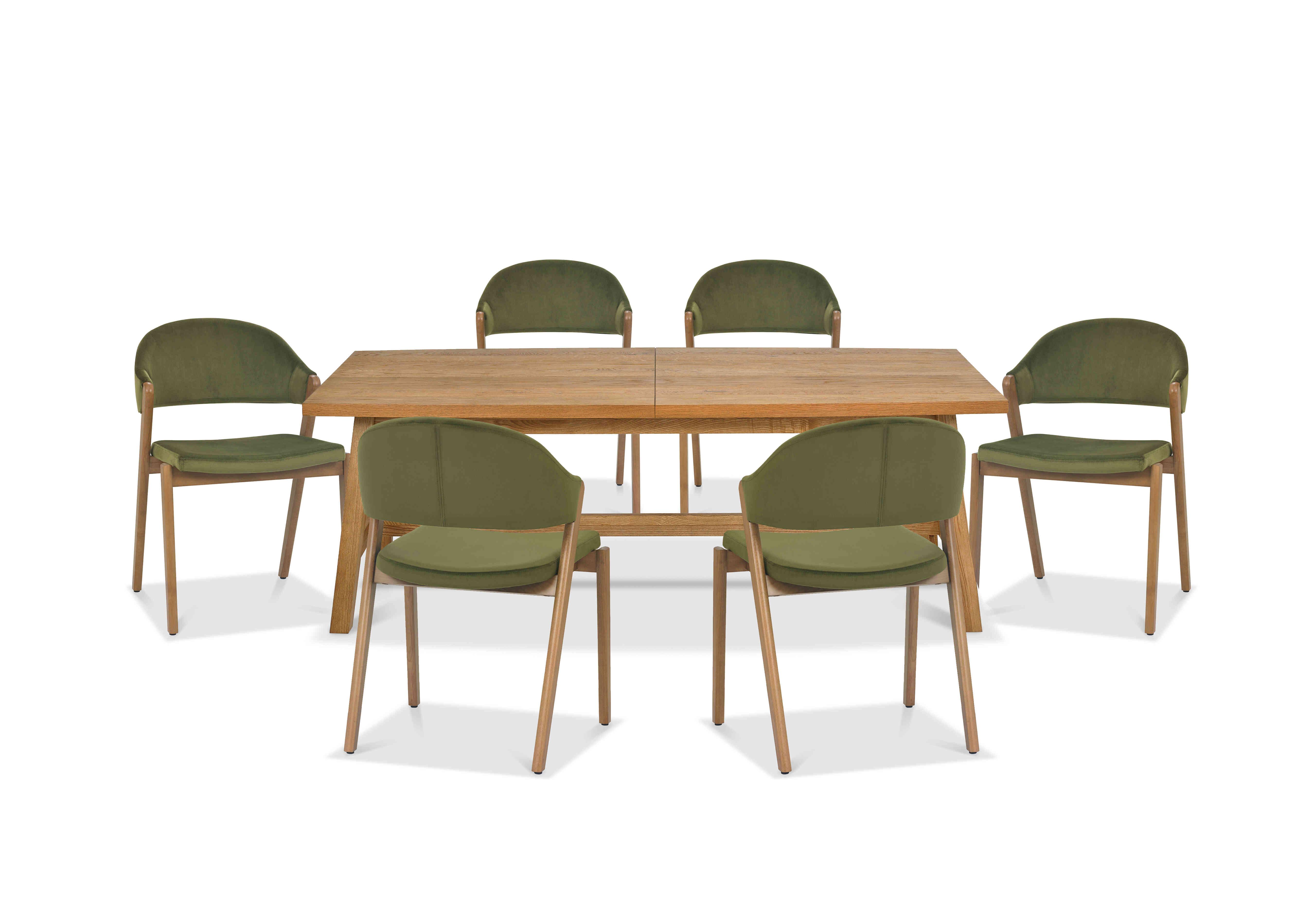 Stratford Large Extending Dining Table with 6 Fabric Dining Chairs in Cedar Velvet on Furniture Village