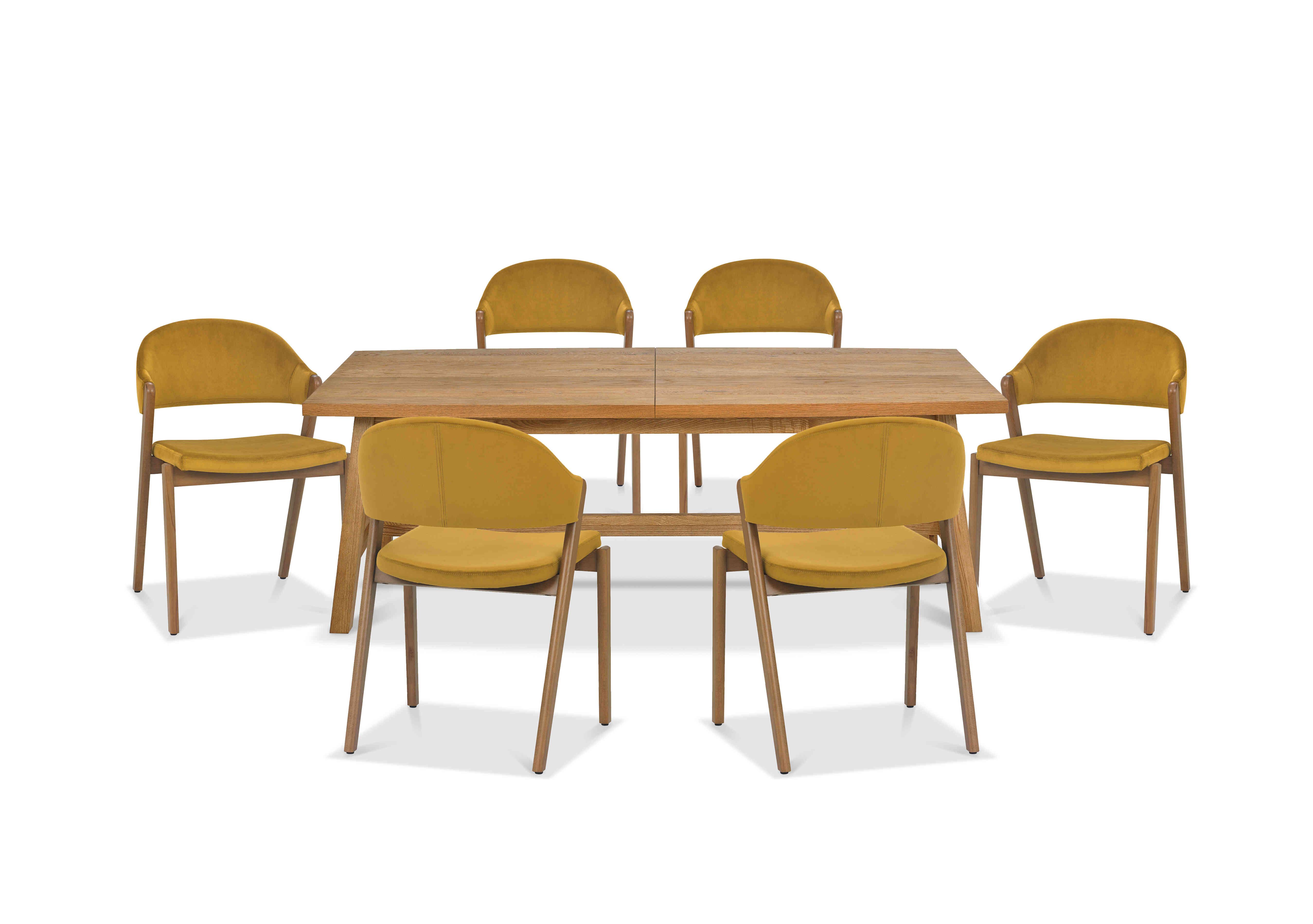 Stratford Large Extending Dining Table with 6 Fabric Dining Chairs in Mustard Velvet on Furniture Village