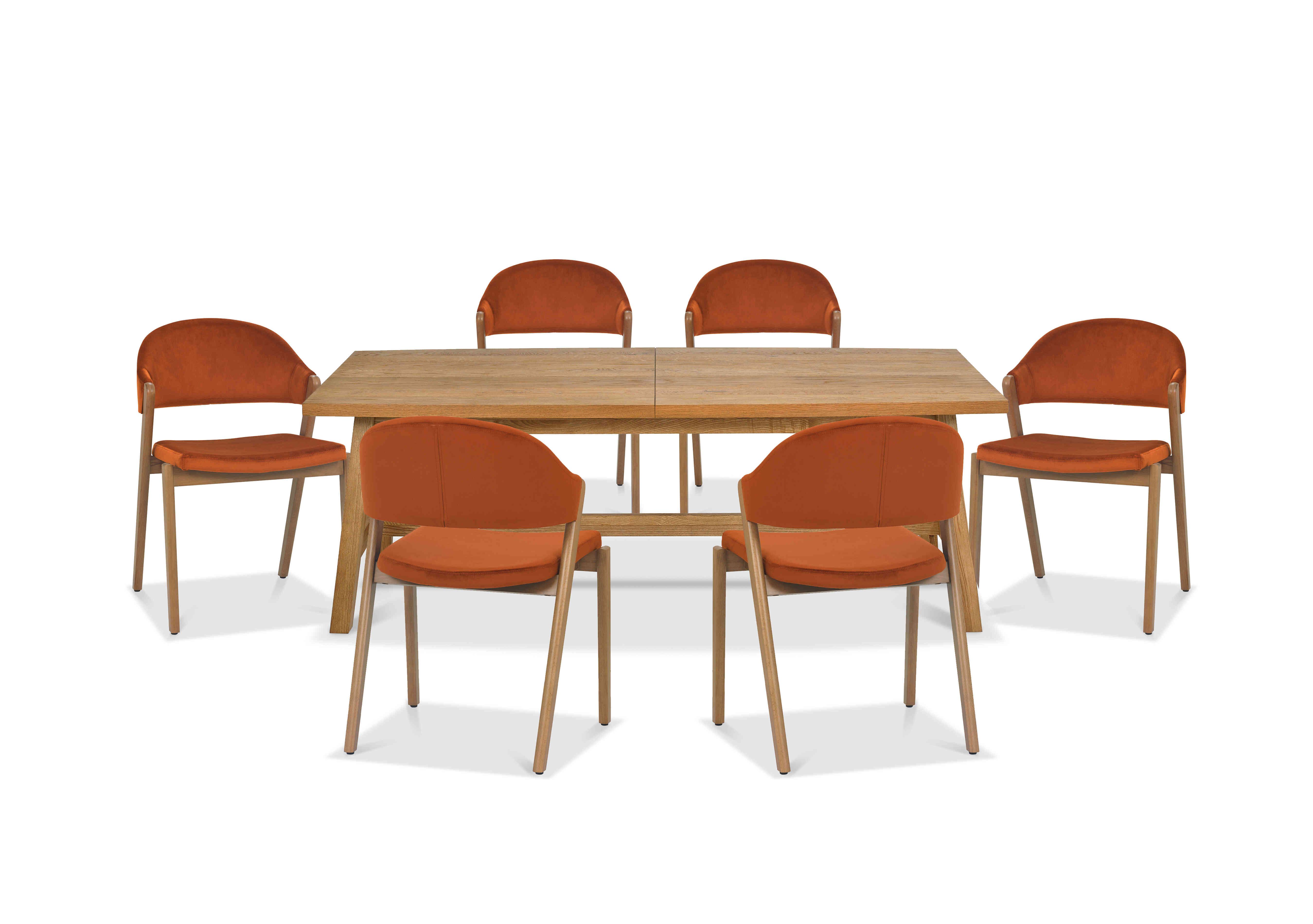 Stratford Large Extending Dining Table with 6 Fabric Dining Chairs in Rust Velvet on Furniture Village
