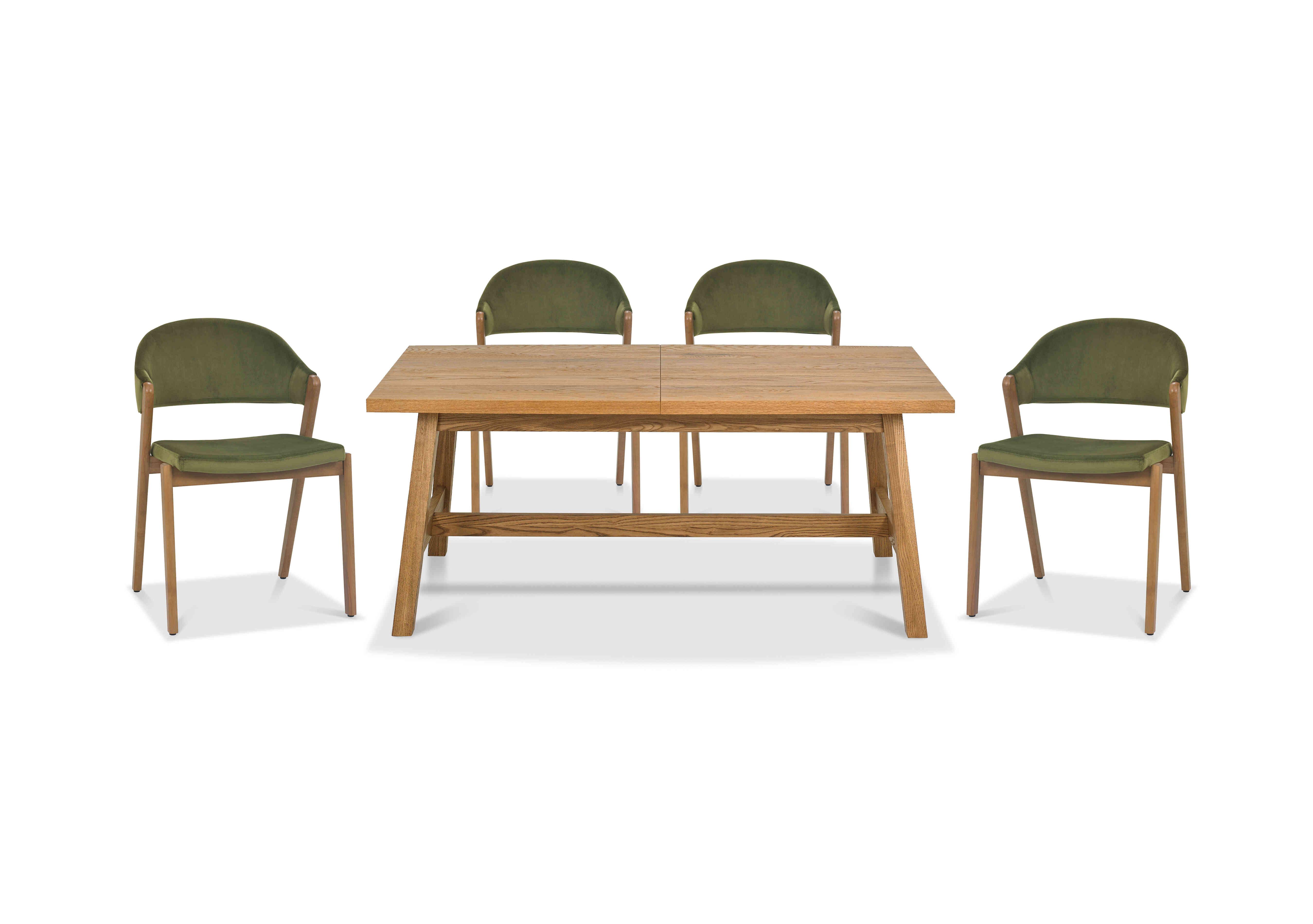 Stratford Small Extending Dining Table with 4 Fabric Dining Chairs in Cedar Velvet on Furniture Village