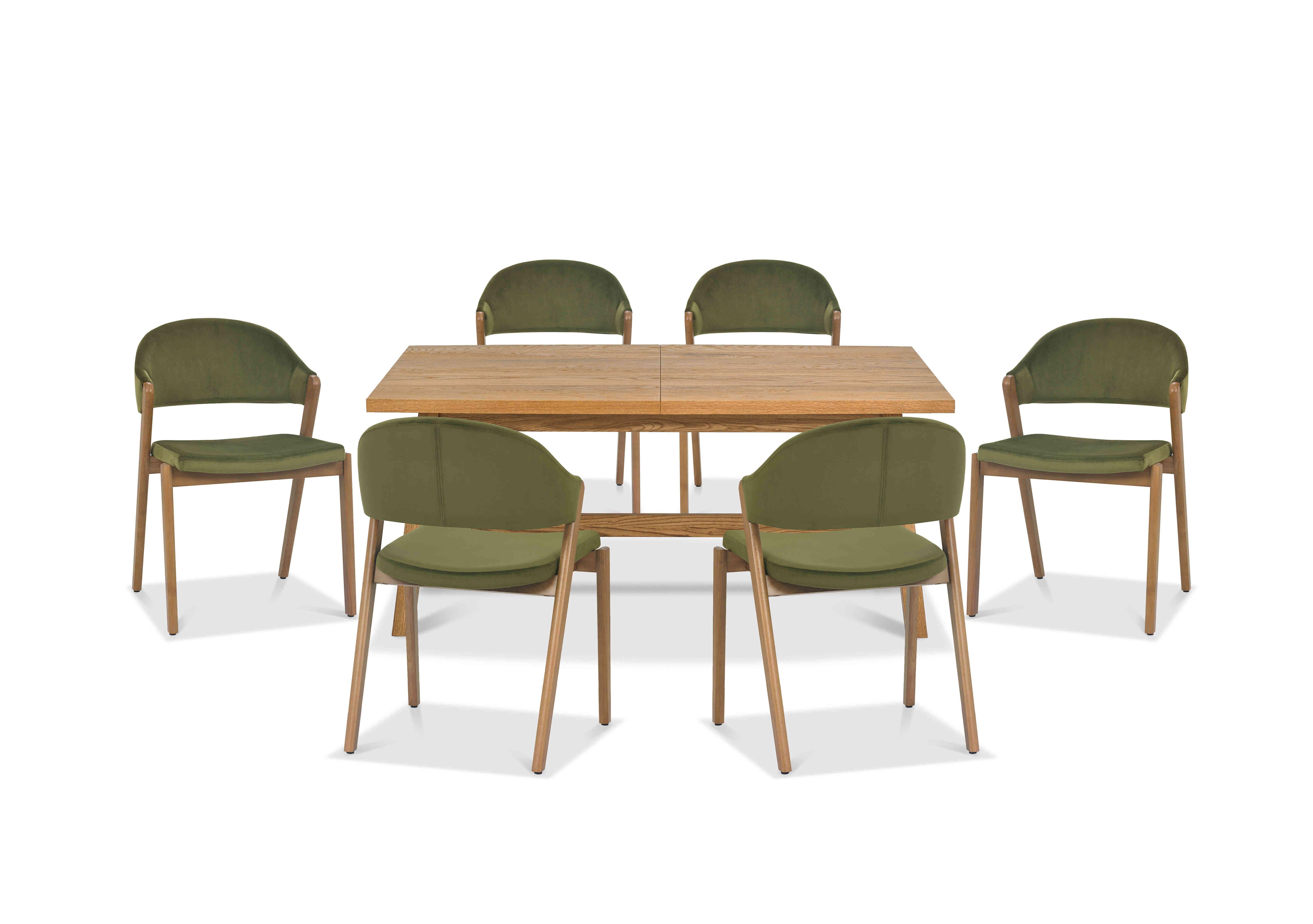 Stratford Small Extending Dining Table with 6 Fabric Dining Chairs in Cedar Velvet on Furniture Village