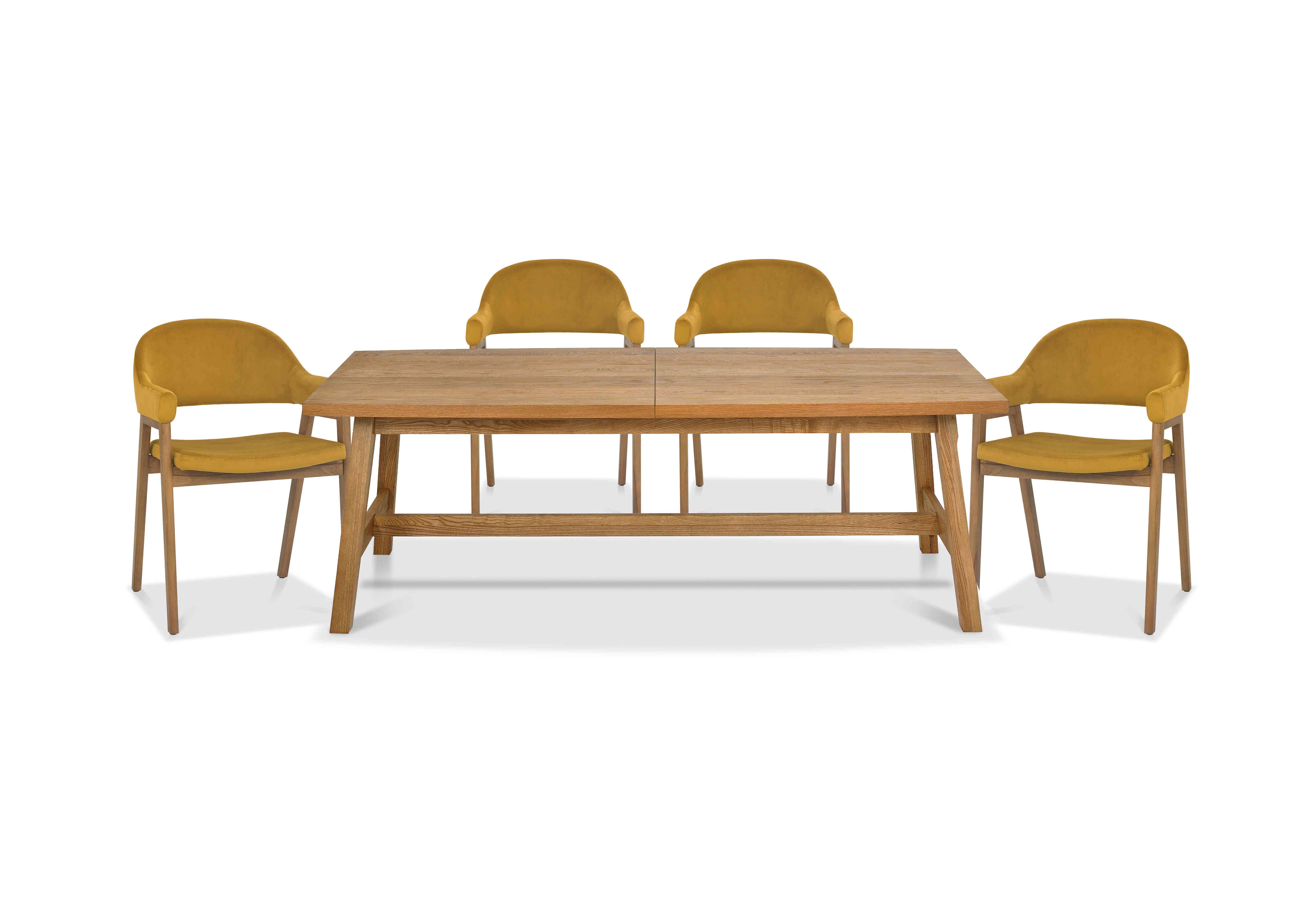 Stratford Large Extending Dining Table with 4 Fabric Dining Arm Chairs in Mustard Velvet on Furniture Village