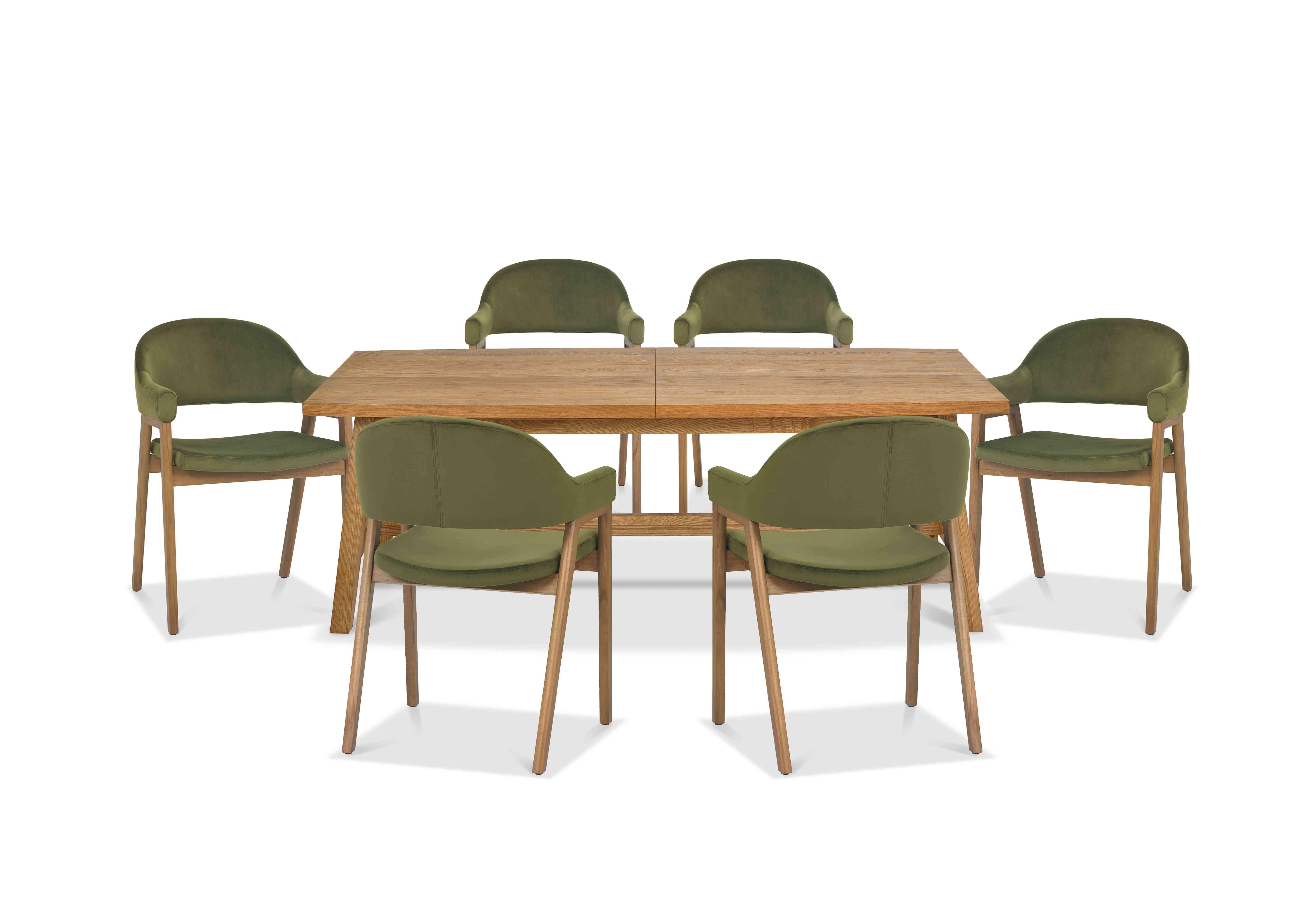 Stratford Large Extending Dining Table with 6 Fabric Dining Arm Chairs in Cedar Velvet on Furniture Village