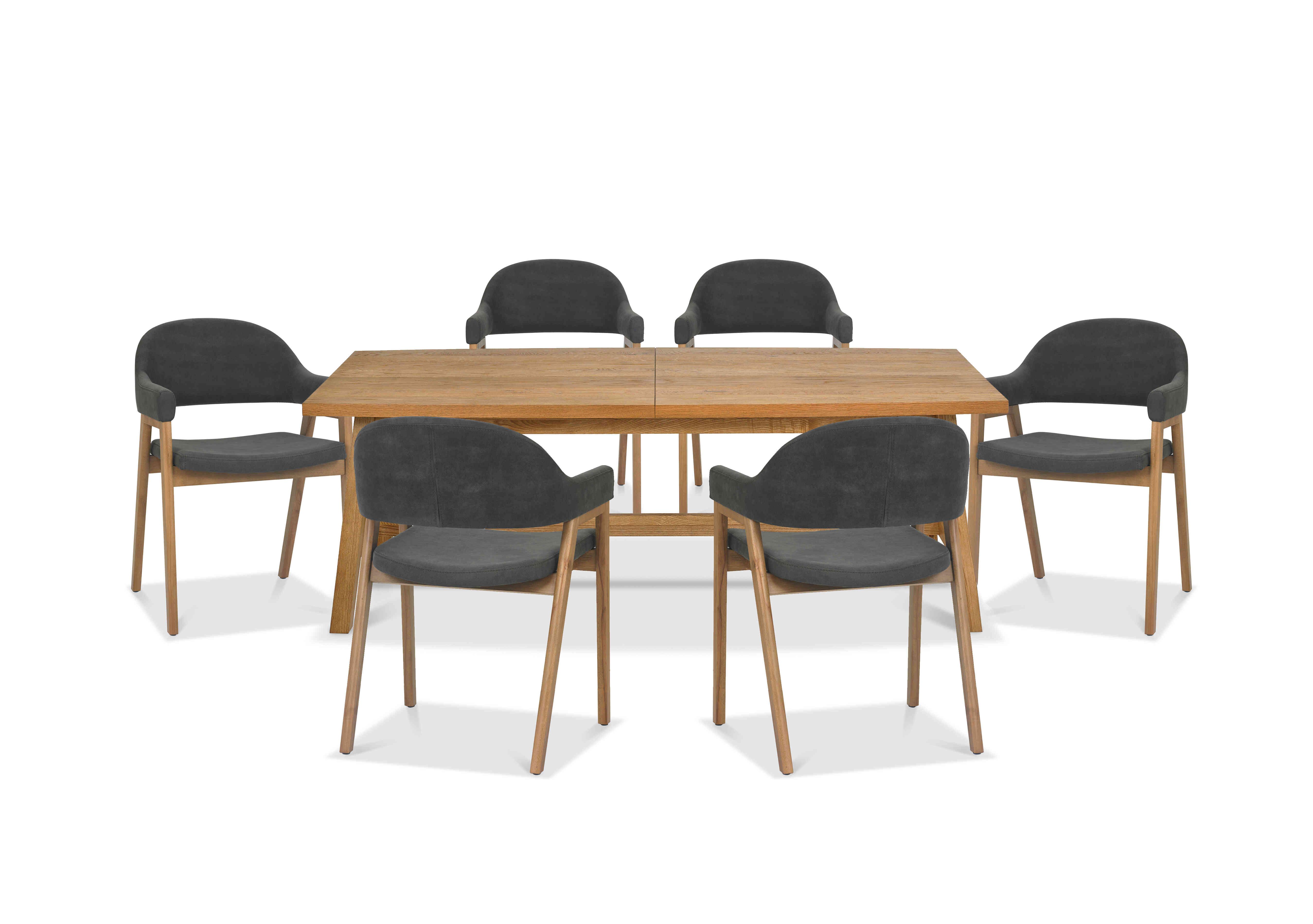 Stratford Large Extending Dining Table with 6 Fabric Dining Arm Chairs in Dark Grey on Furniture Village