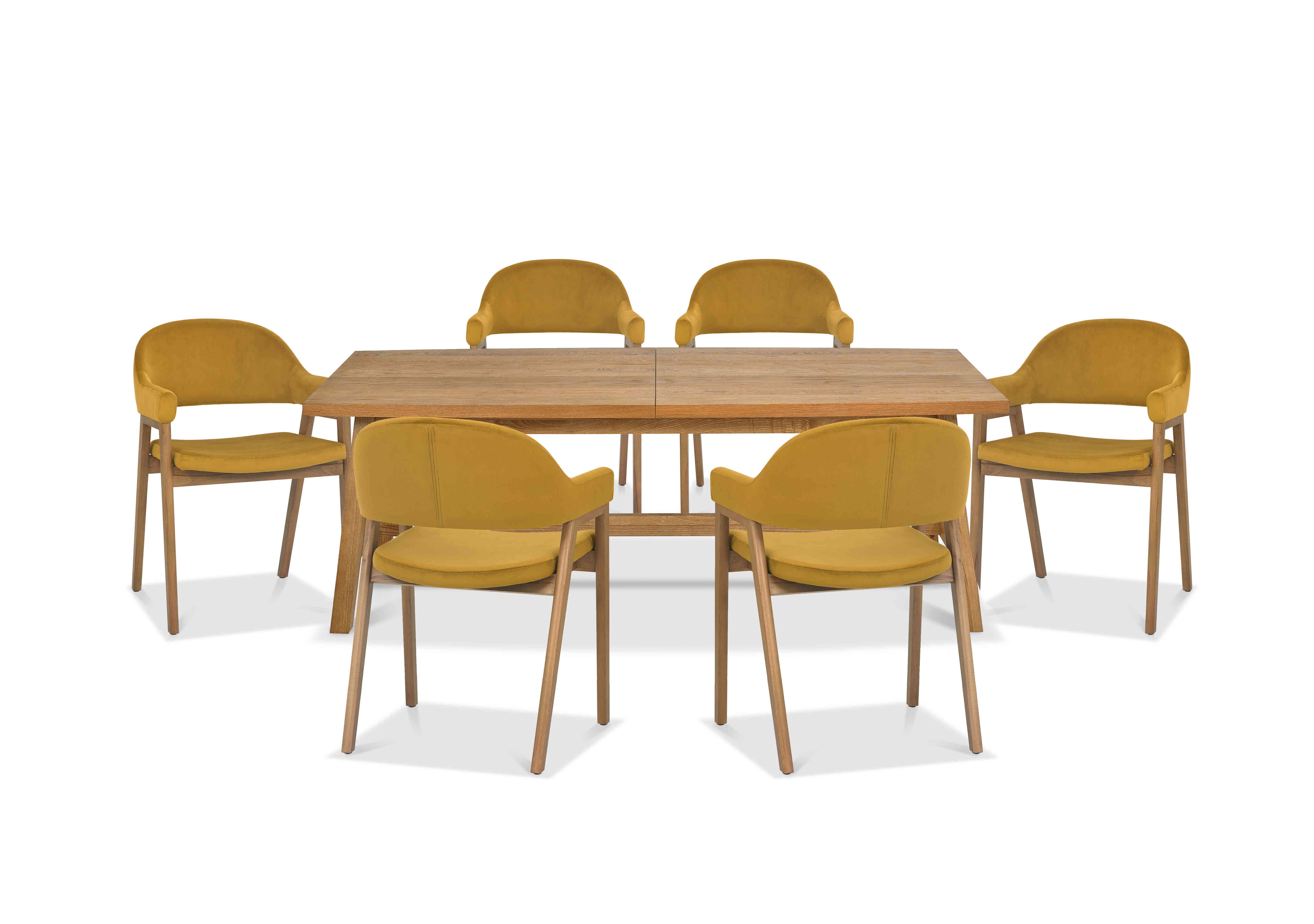 Stratford Large Extending Dining Table with 6 Fabric Dining Arm Chairs in Mustard Velvet on Furniture Village