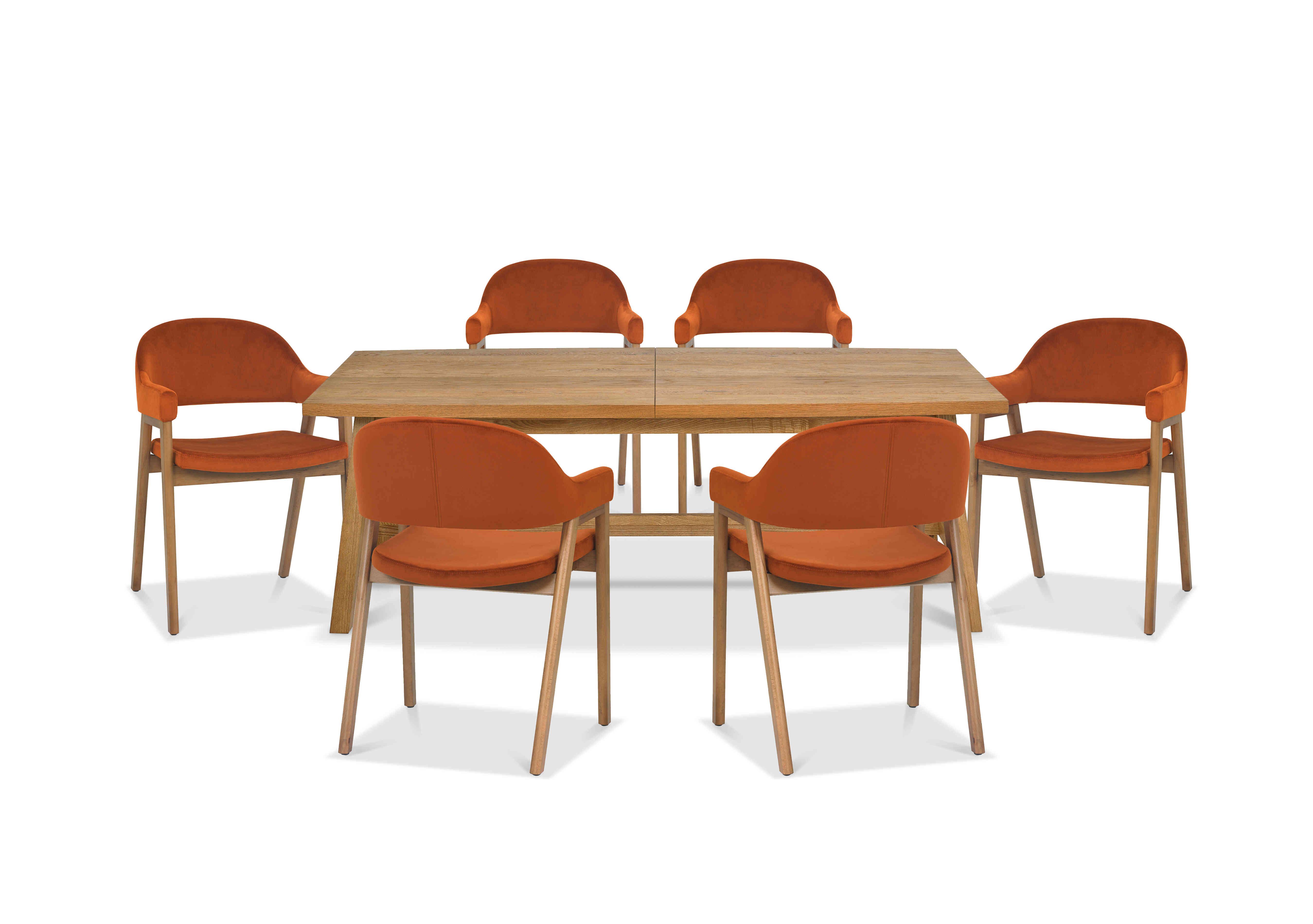 Stratford Large Extending Dining Table with 6 Fabric Dining Arm Chairs in Rust Velvet on Furniture Village
