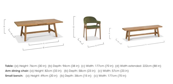 Stratford Small Extending Dining Table with Small Dining Bench and 4 Fabric Dining Arm Chairs in  on Furniture Village