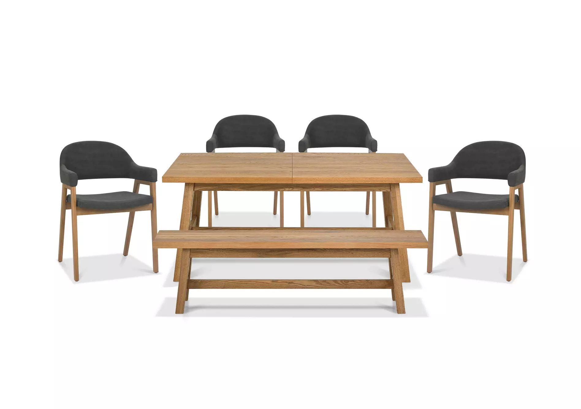 Stratford Small Extending Dining Table with Small Dining Bench and 4 Fabric Dining Arm Chairs