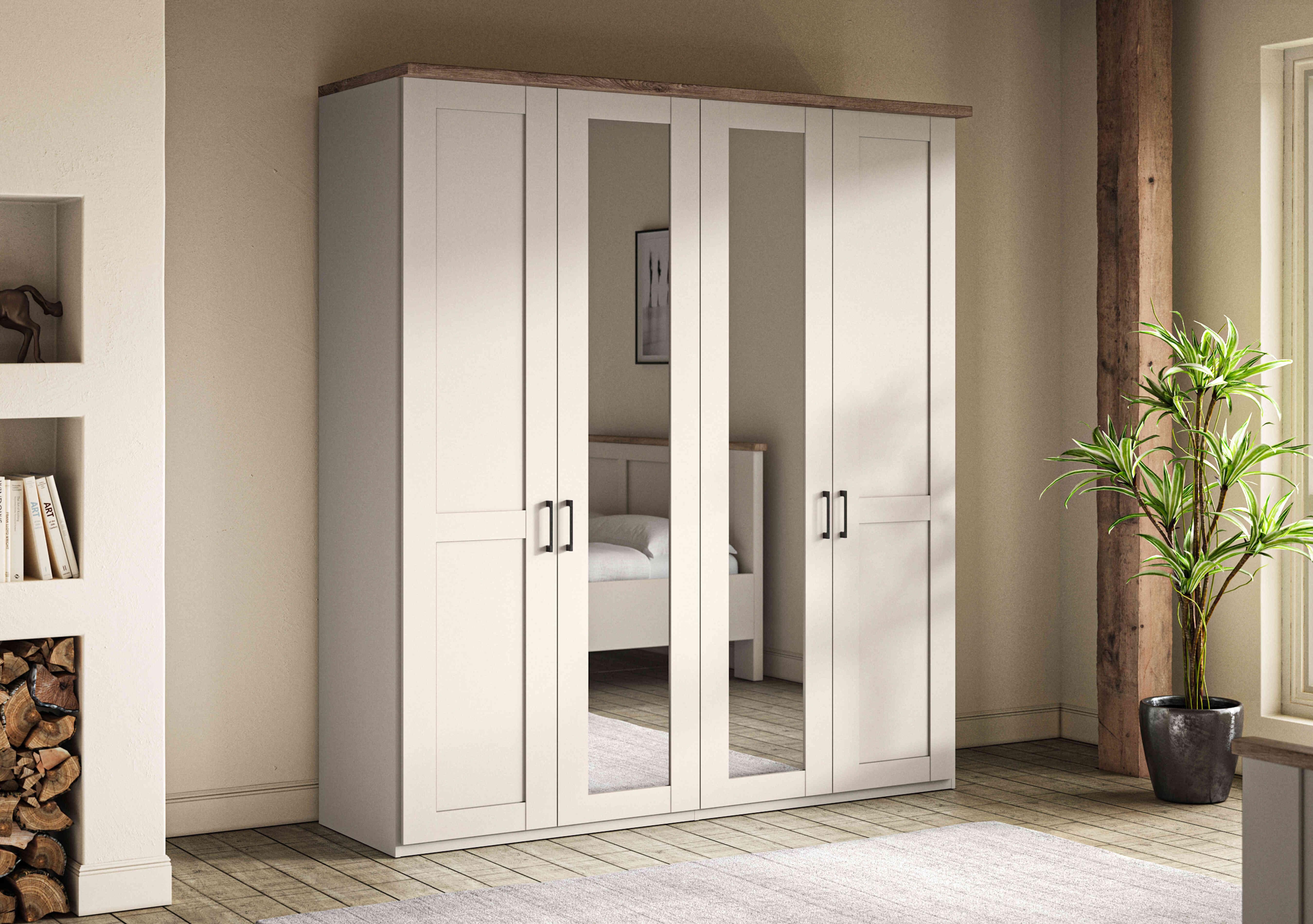 Adeline 4 Door Hinged Wardrobe with 2 Mirrors in  on Furniture Village