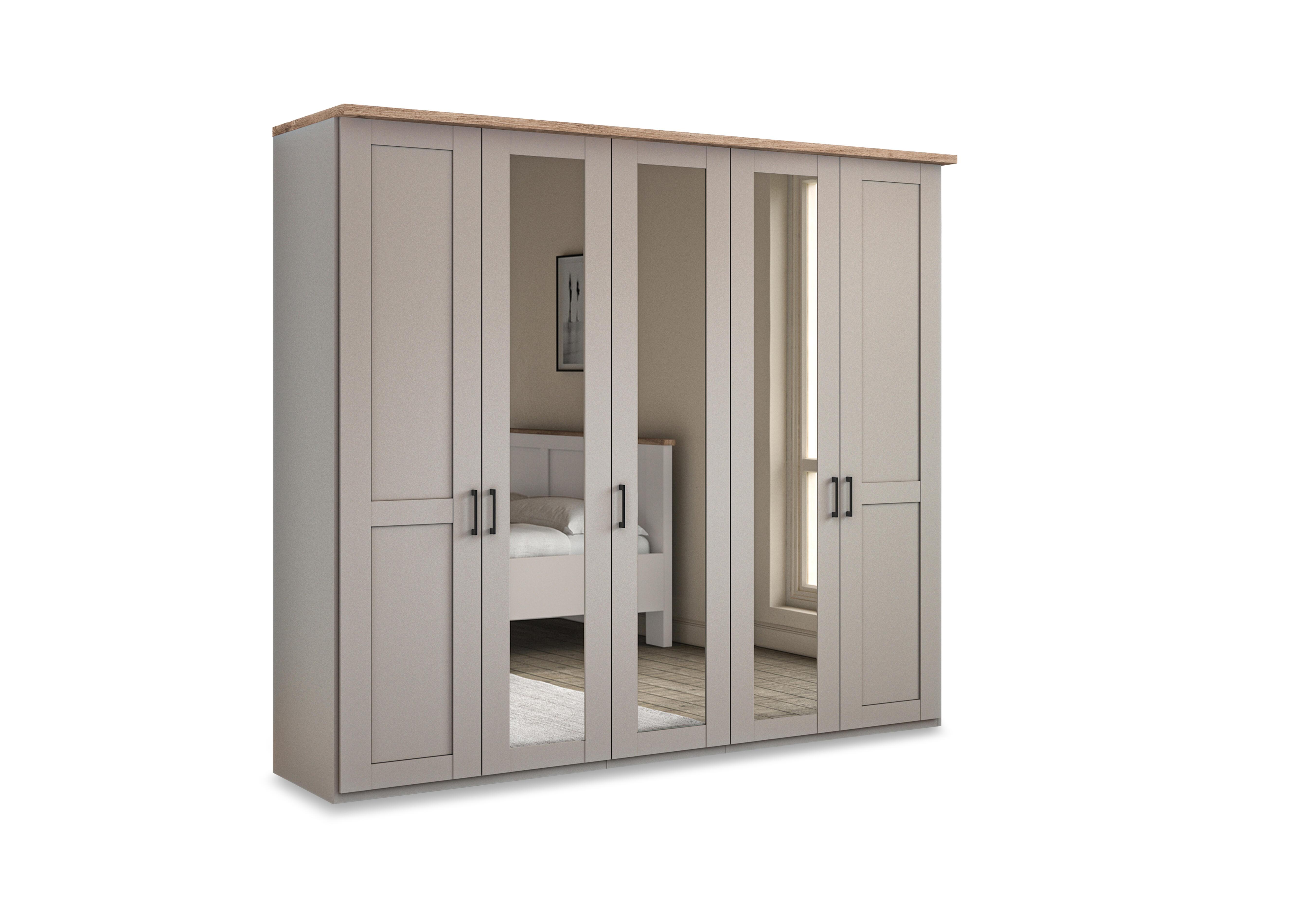 Adeline 5 Door Hinged Wardrobe with 3 Mirrors in Pebble Grey on Furniture Village