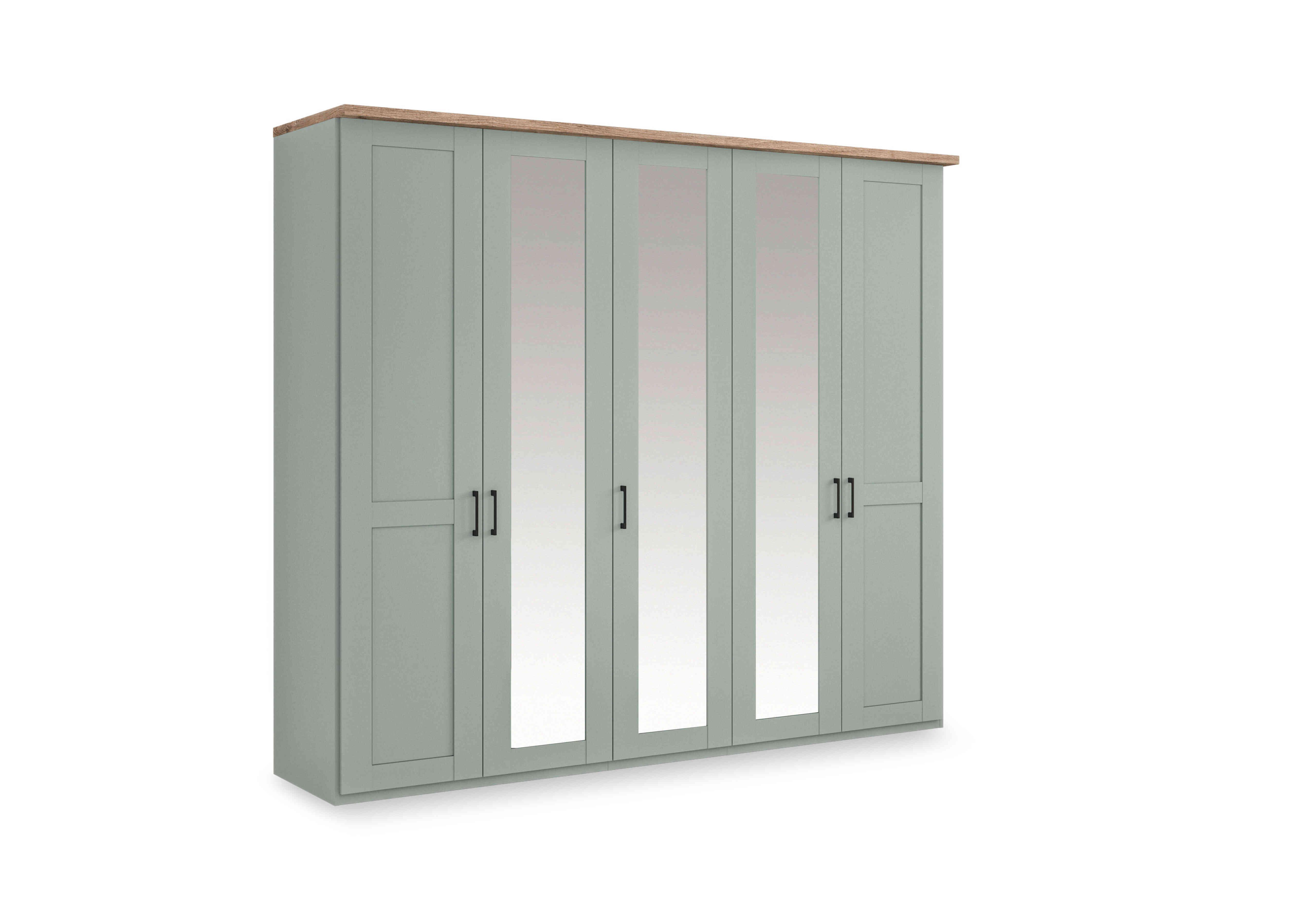 Adeline 5 Door Hinged Wardrobe with 3 Mirrors in Sage Green on Furniture Village