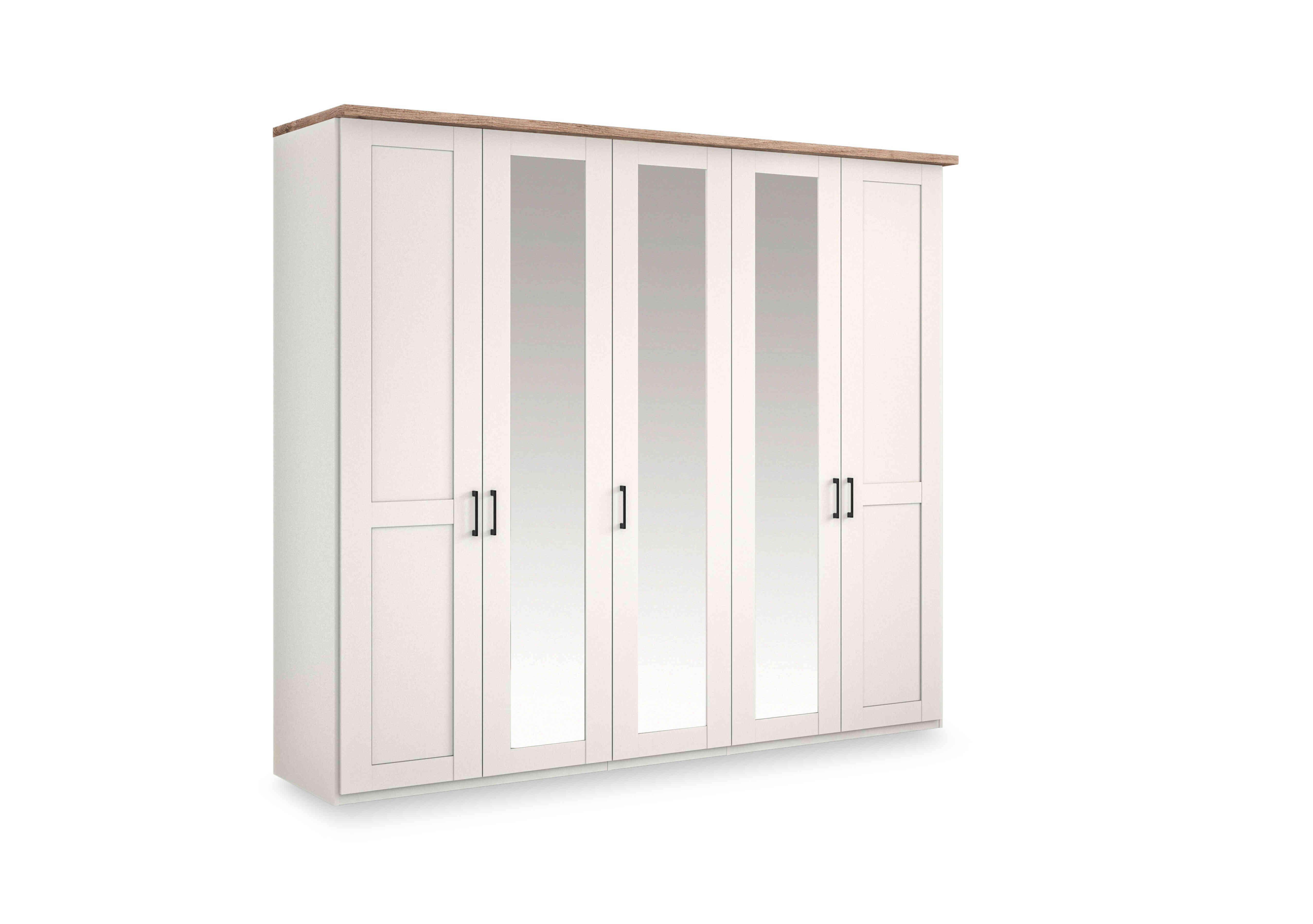 Adeline 5 Door Hinged Wardrobe with 3 Mirrors in White on Furniture Village