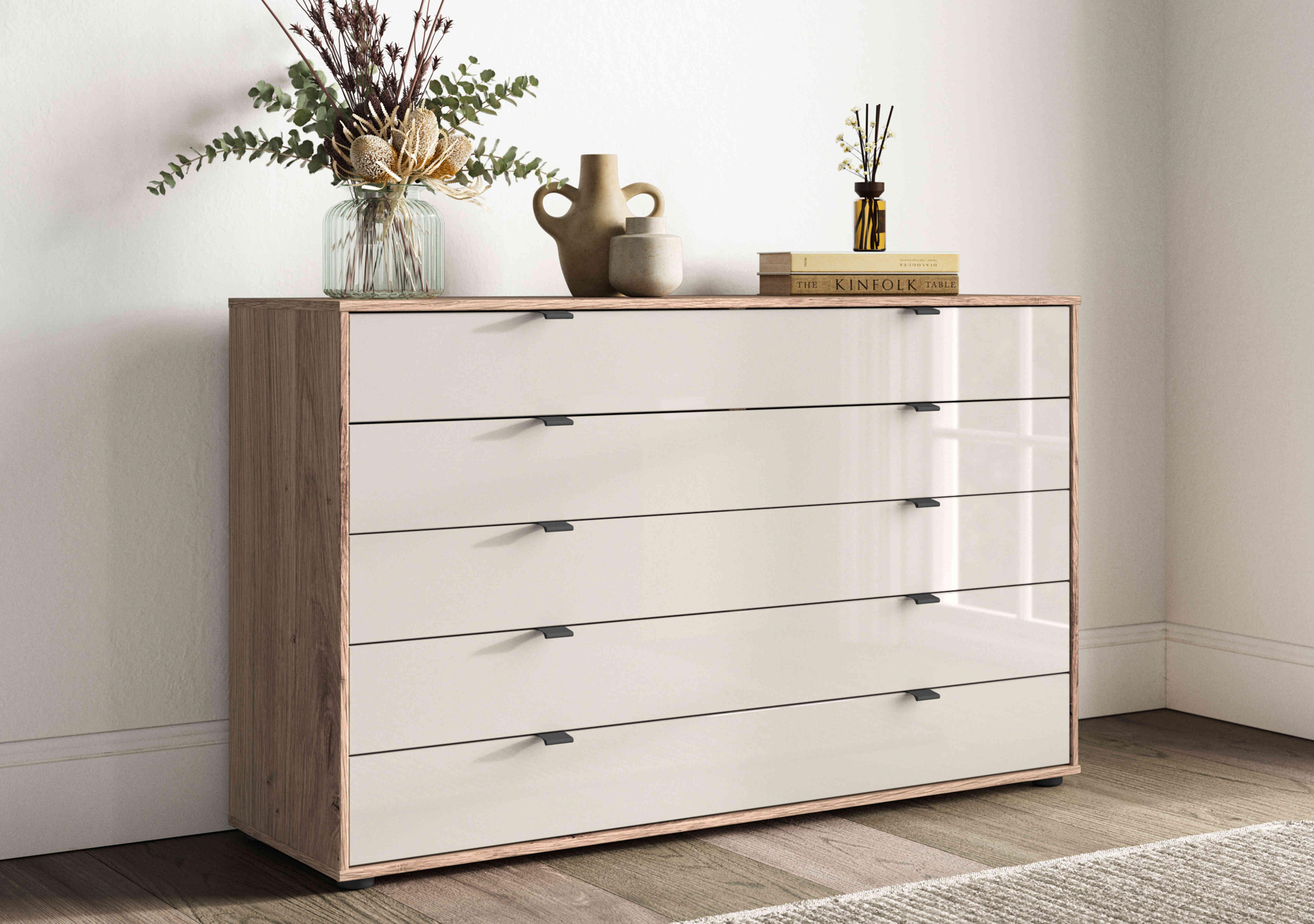 Hong Kong 141cm 5 Drawer Chest with Glass Drawers in  on Furniture Village