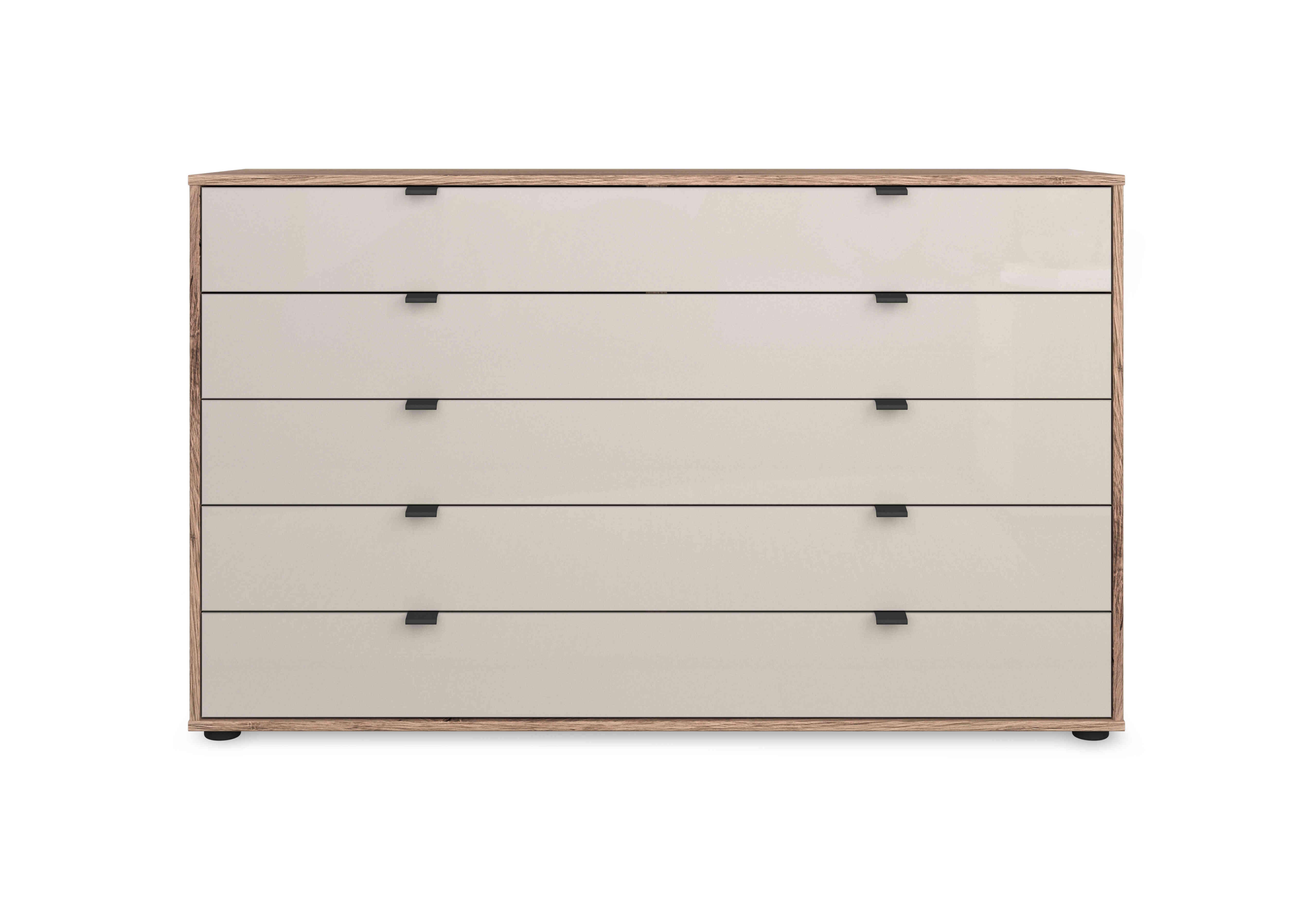 Hong Kong 141cm 5 Drawer Chest with Glass Drawers in Champagne on Furniture Village