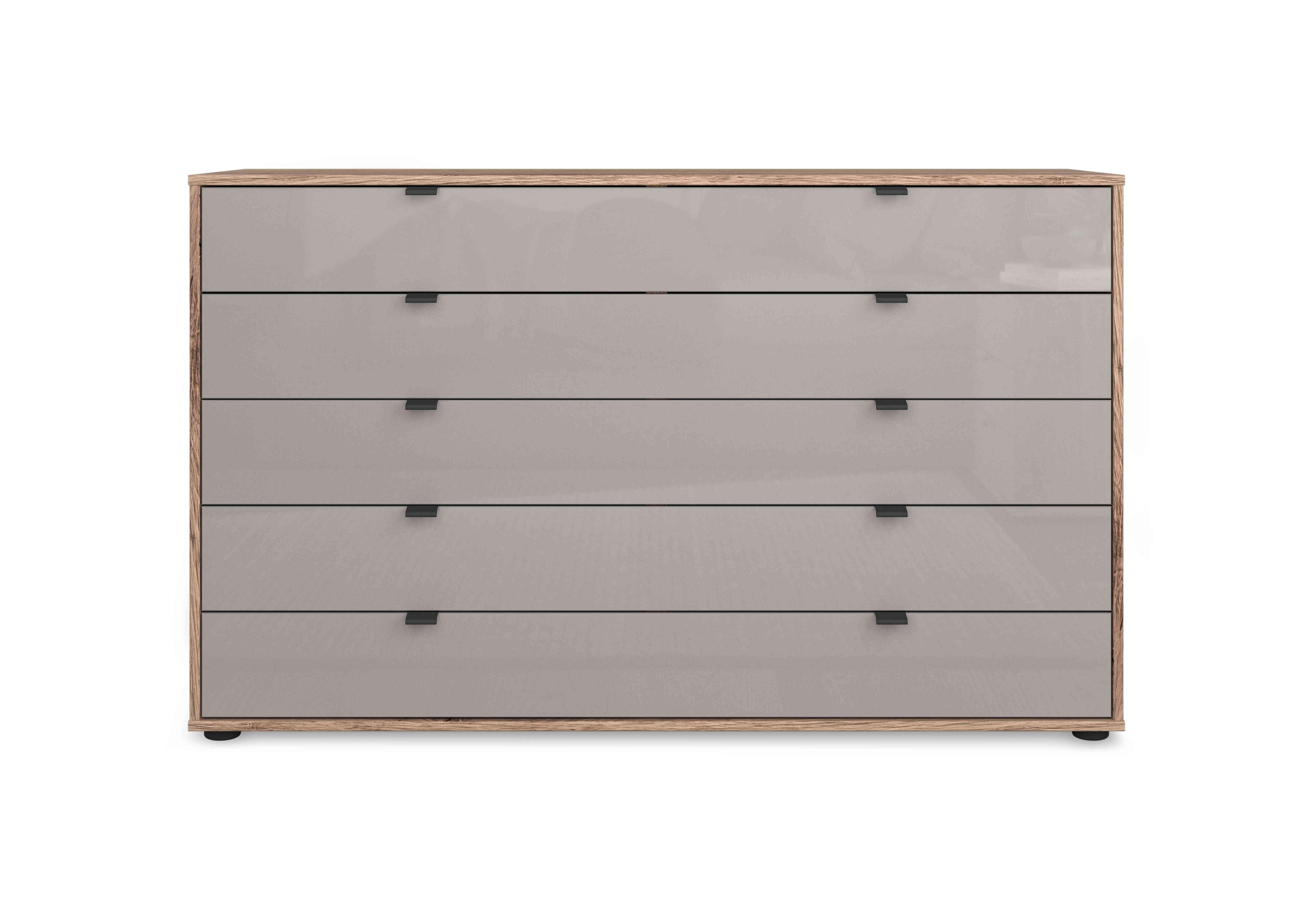 Hong Kong 141cm 5 Drawer Chest with Glass Drawers in Pebble Grey on Furniture Village