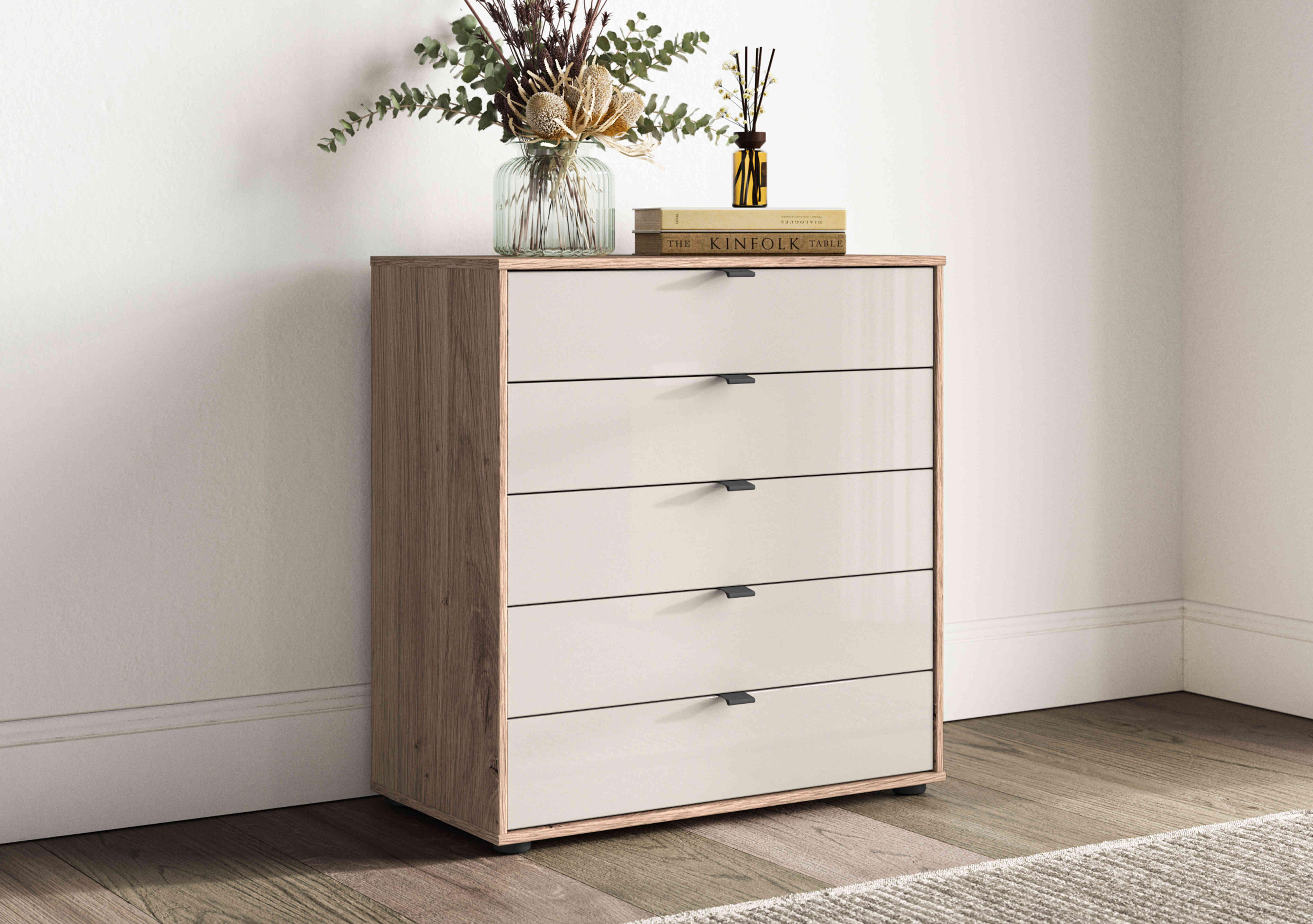 Hong Kong 80cm 5 Drawer Chest with Glass Drawers in  on Furniture Village