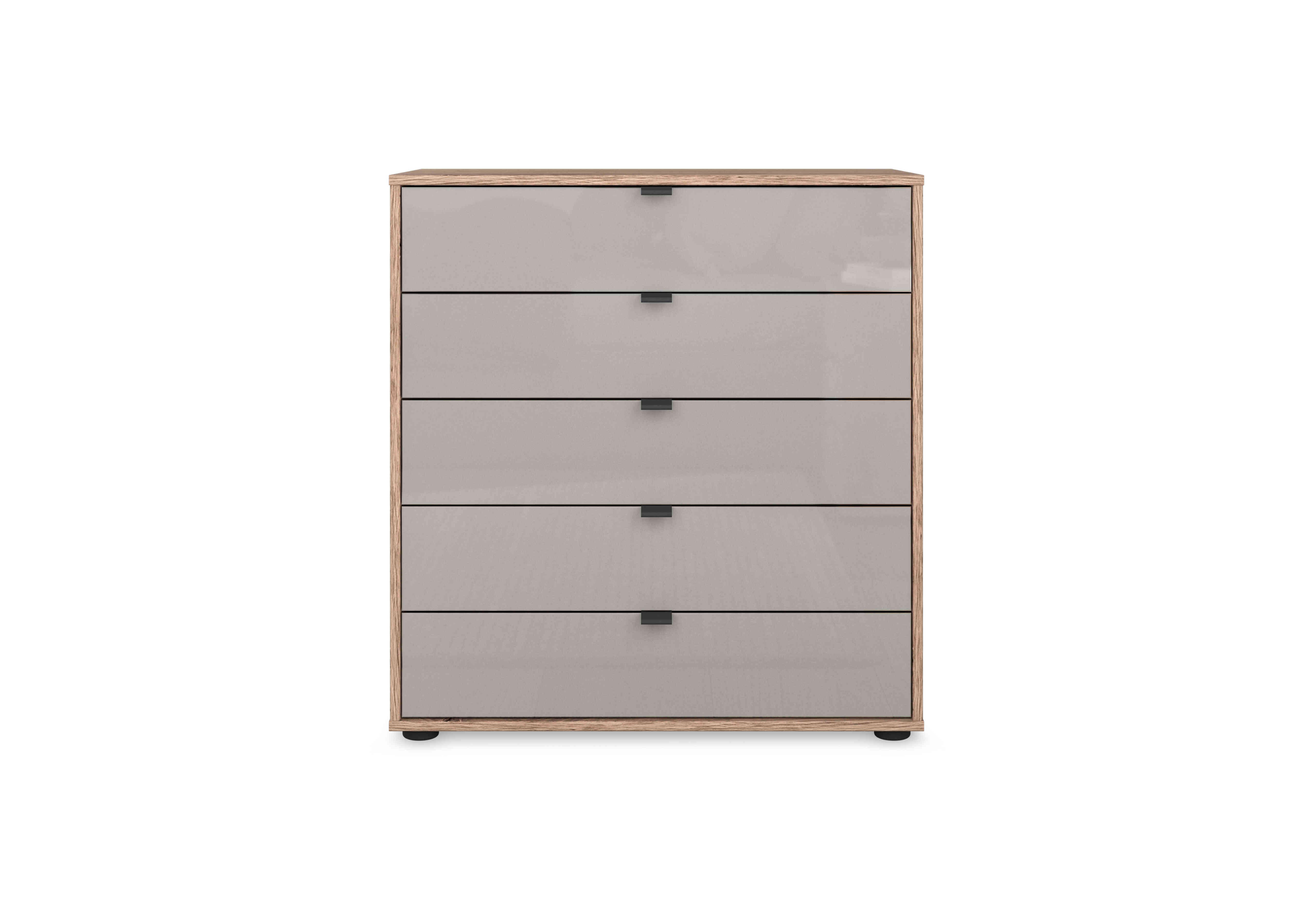 Hong Kong 80cm 5 Drawer Chest with Glass Drawers in Pebble Grey on Furniture Village