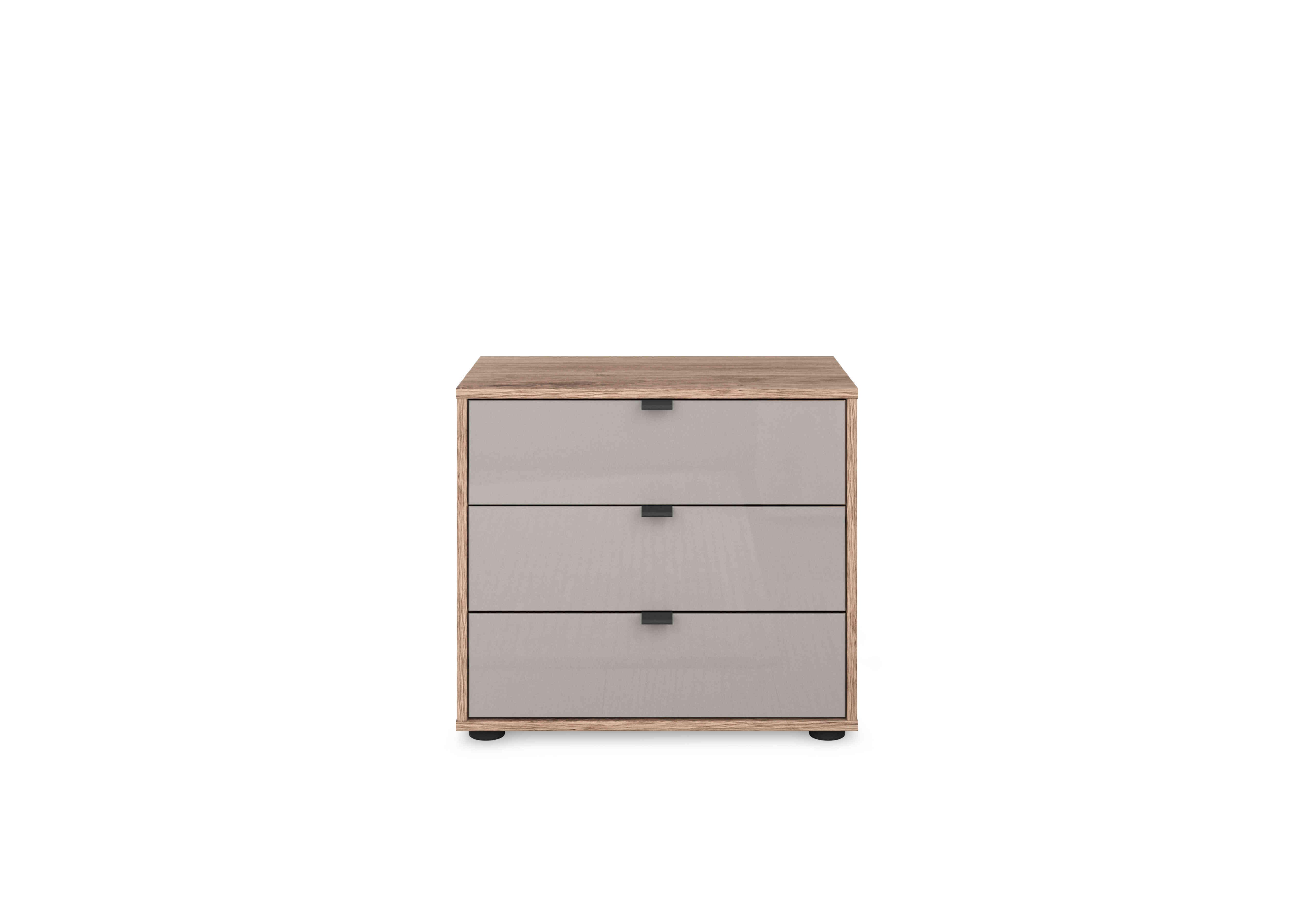 Hong Kong 3 Drawer Bedside Cabinet with Glass Drawers in Pebble Grey on Furniture Village