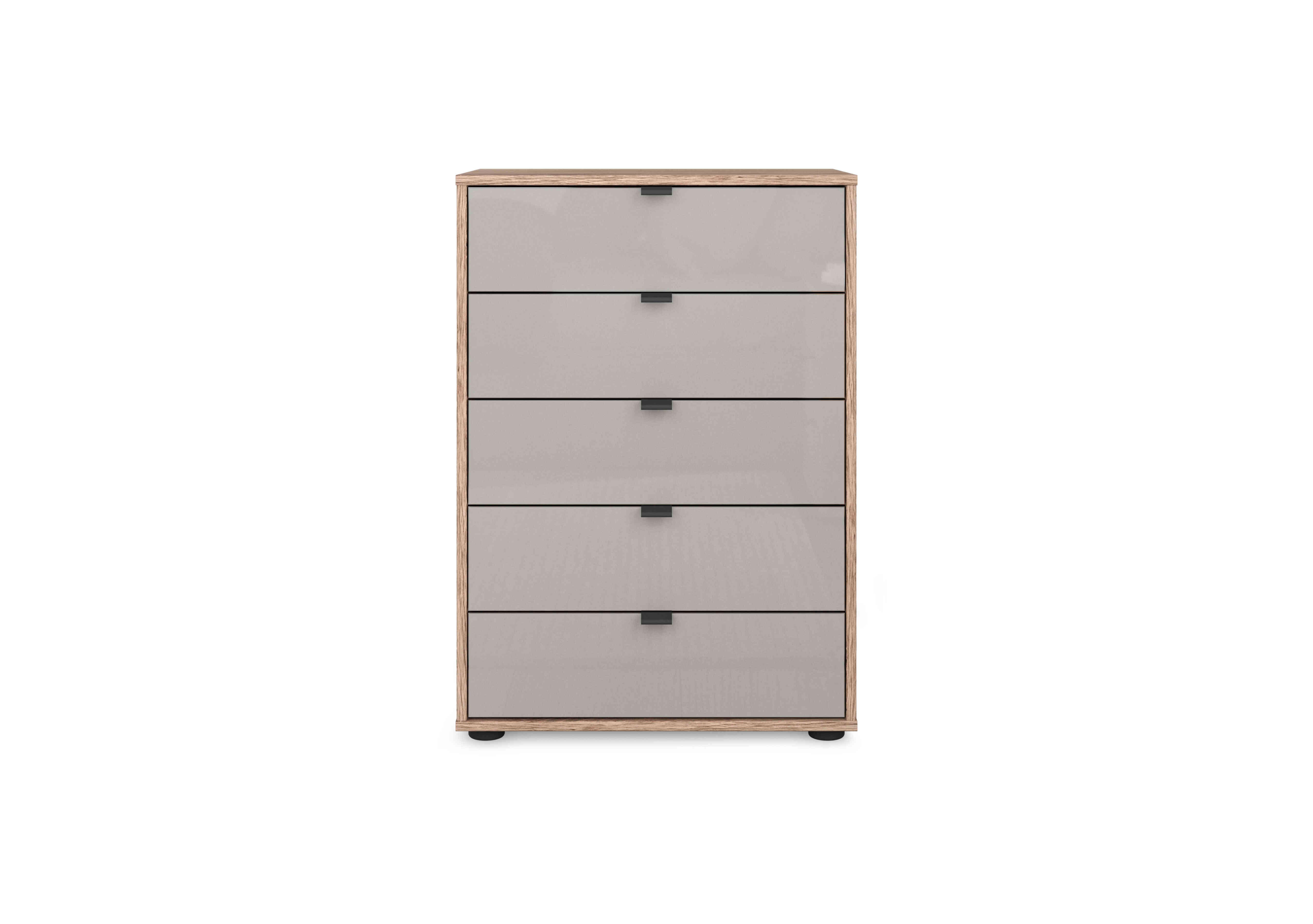 Hong Kong 60cm 5 Drawer Chest with Glass Drawers in Pebble Grey on Furniture Village