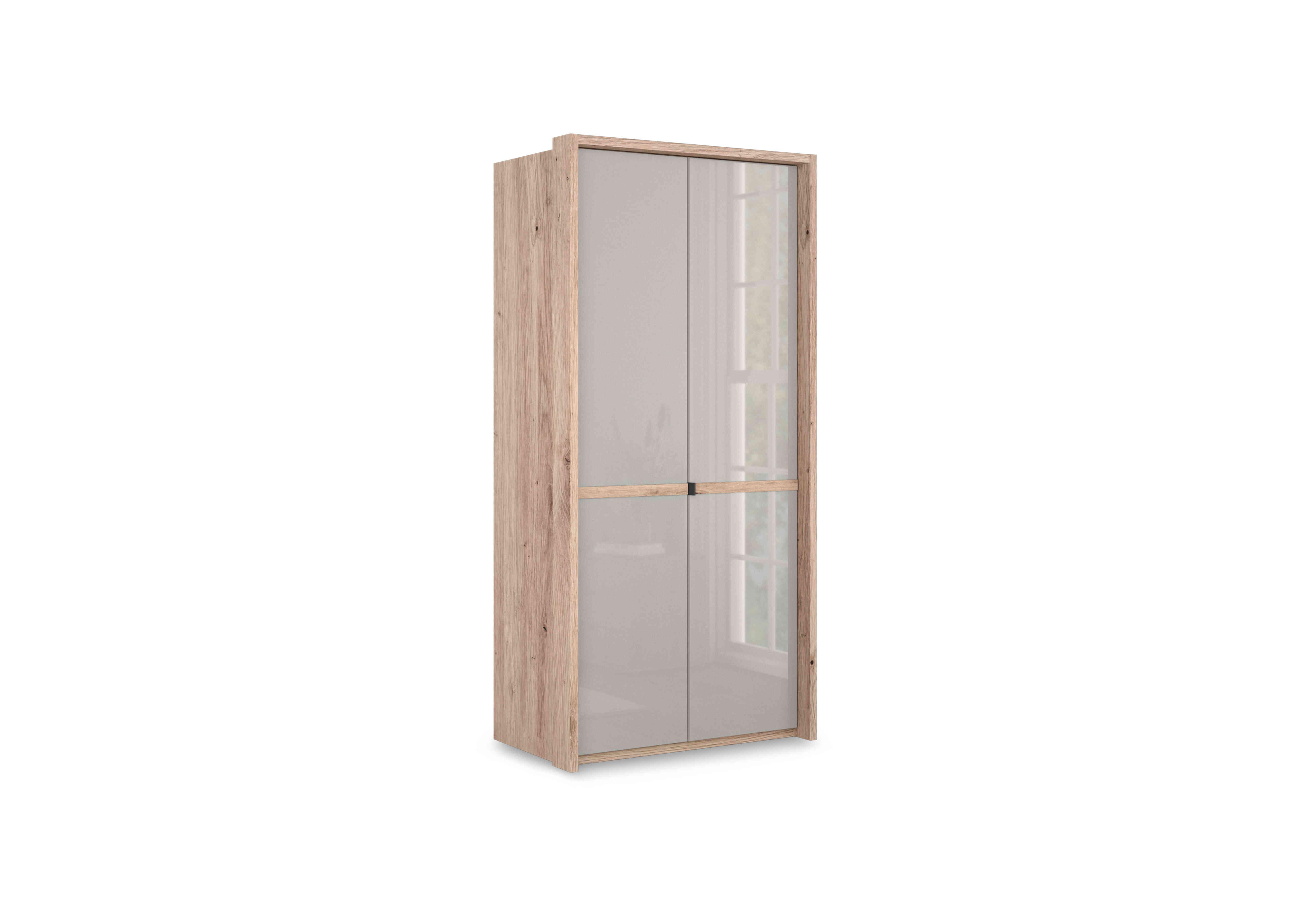 Hong Kong 2 Door Hinged Wardrobe with Glass Doors in Pebble Grey on Furniture Village