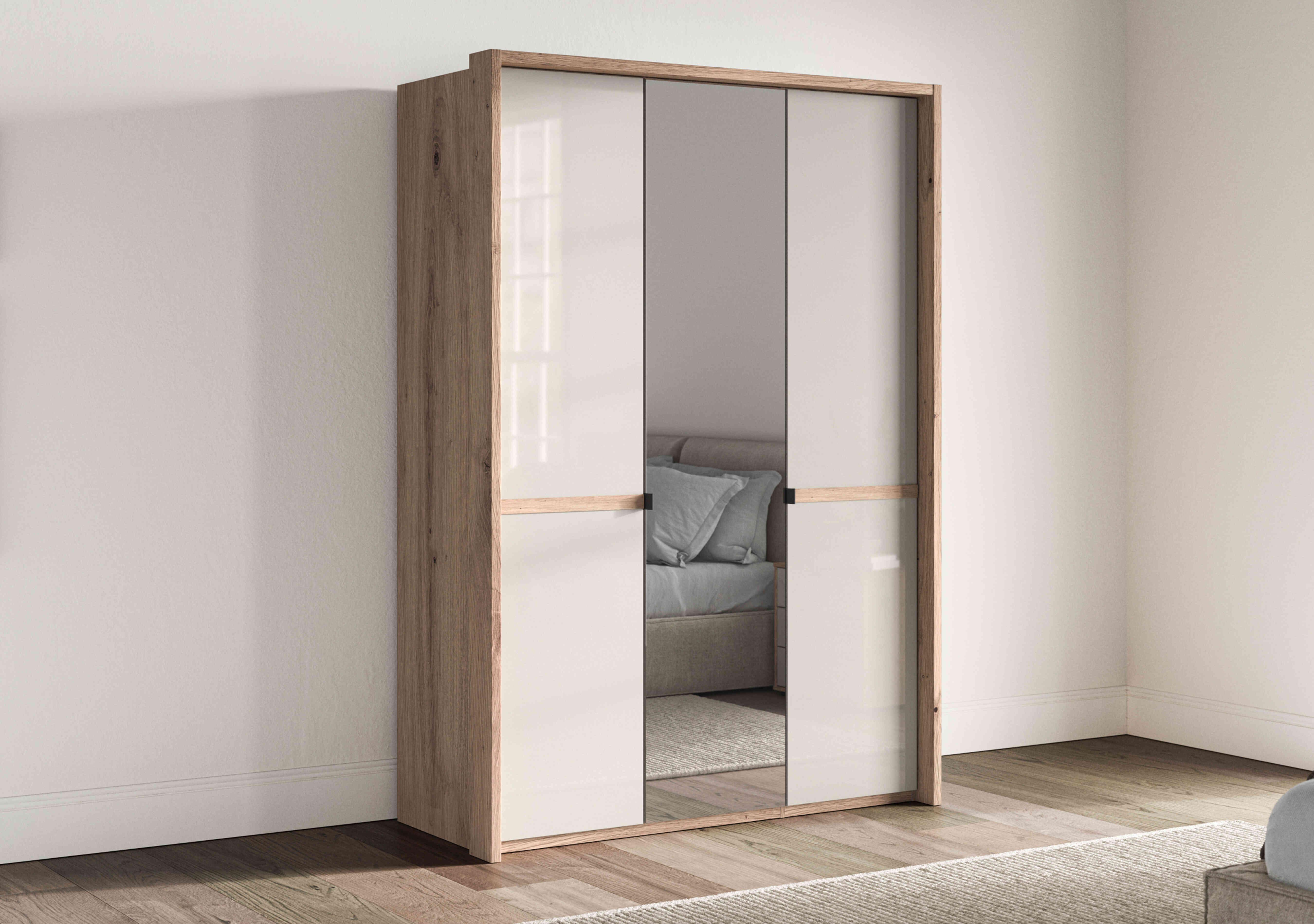 Hong Kong 3 Door Hinged Wardrobe with 2 Glass Doors and 1 Mirror Door in  on Furniture Village