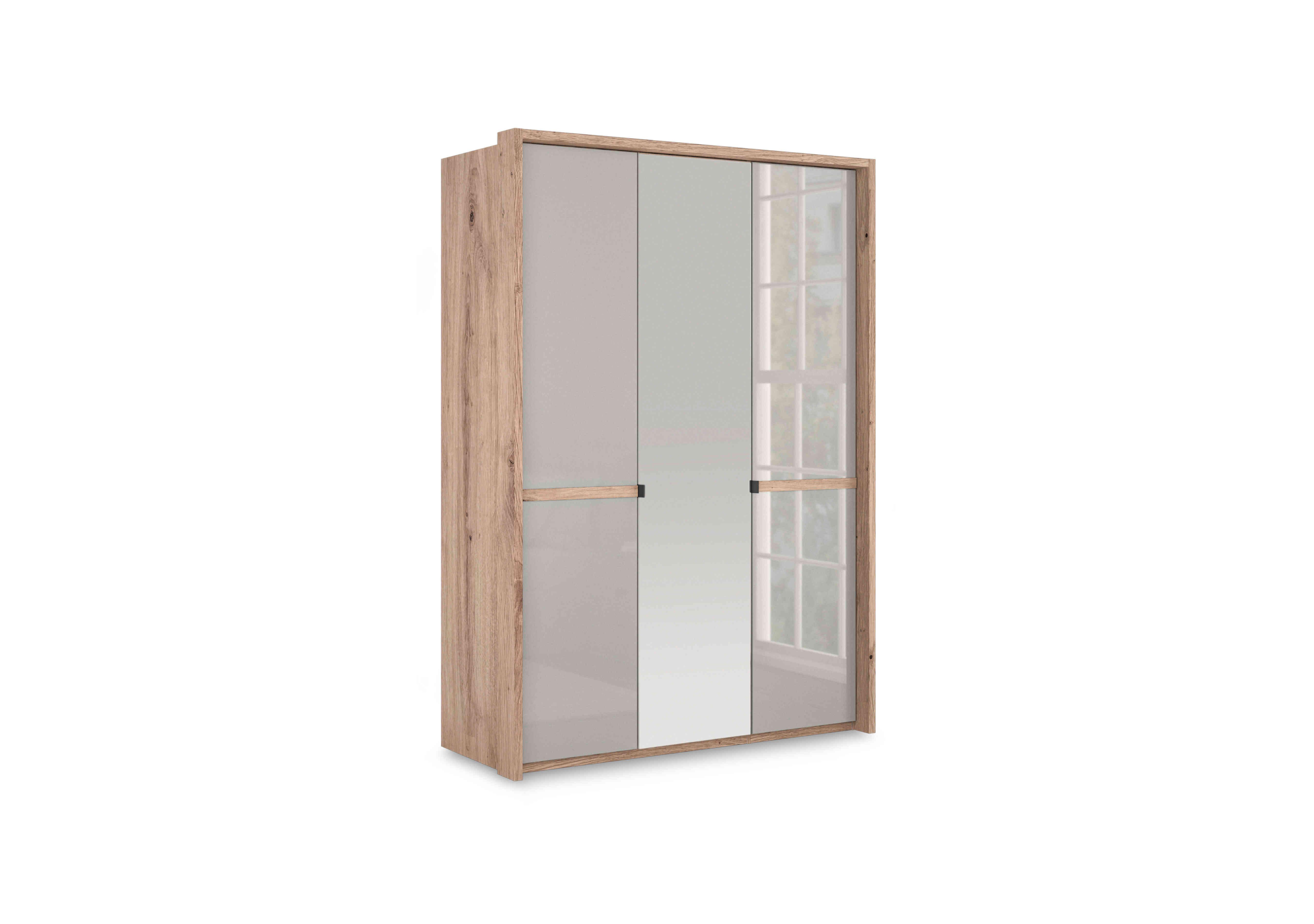 Hong Kong 3 Door Hinged Wardrobe with 2 Glass Doors and 1 Mirror Door in Pebble Grey on Furniture Village