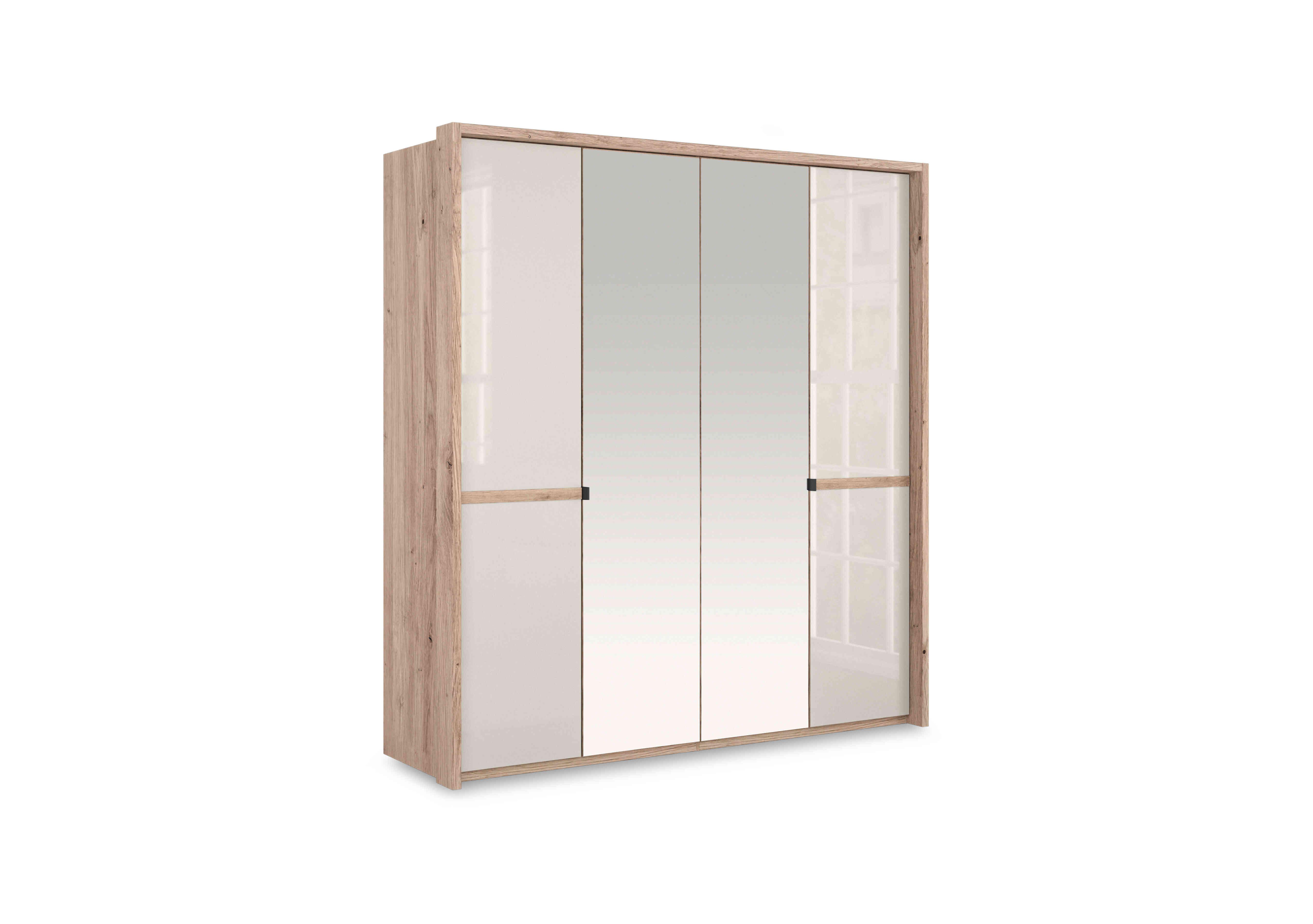 Hong Kong 4 Door Hinged Wardrobe with 2 Glass Doors and 2 Mirror Doors in Champagne on Furniture Village