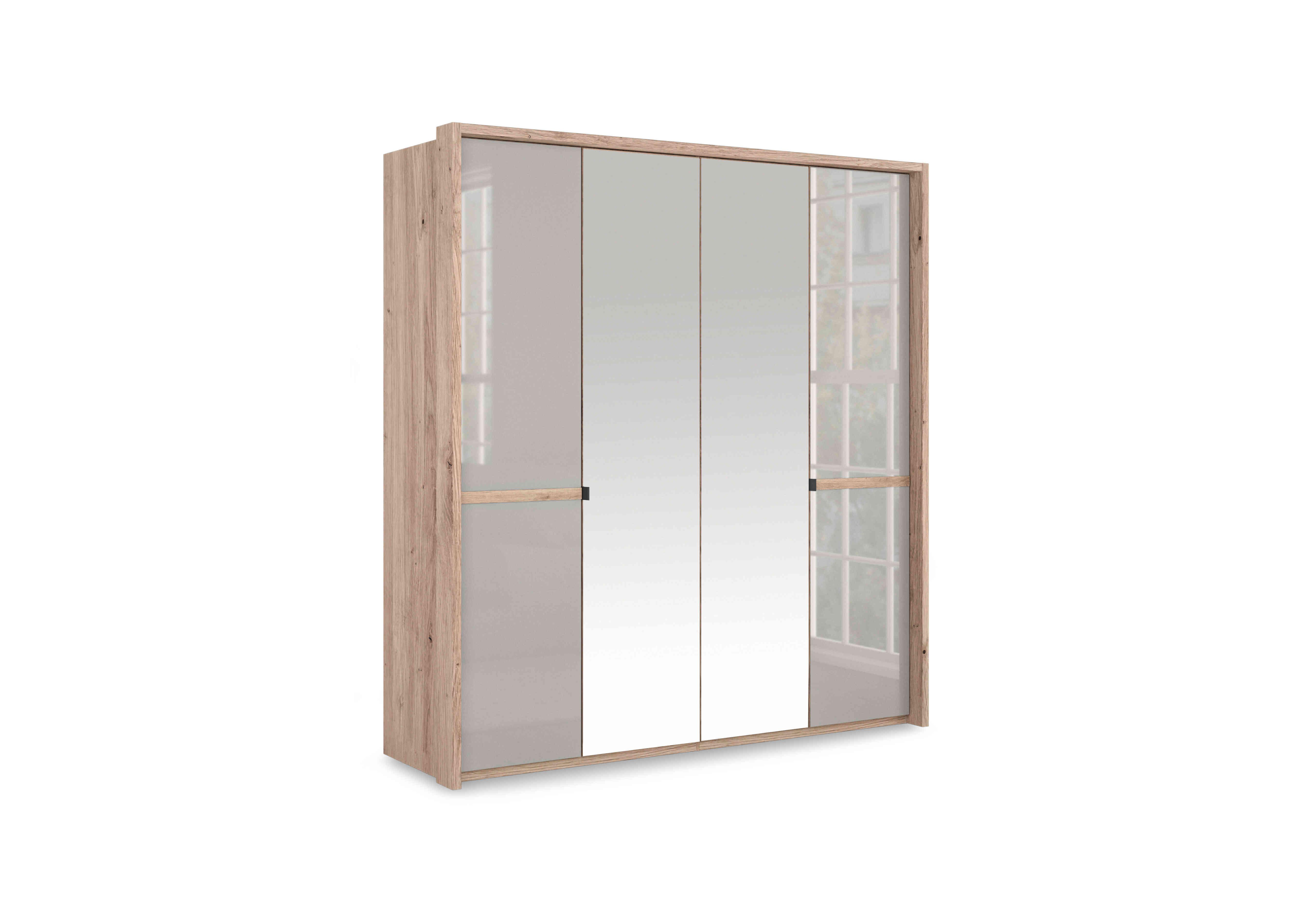 Hong Kong 4 Door Hinged Wardrobe with 2 Glass Doors and 2 Mirror Doors in Pebble Grey on Furniture Village