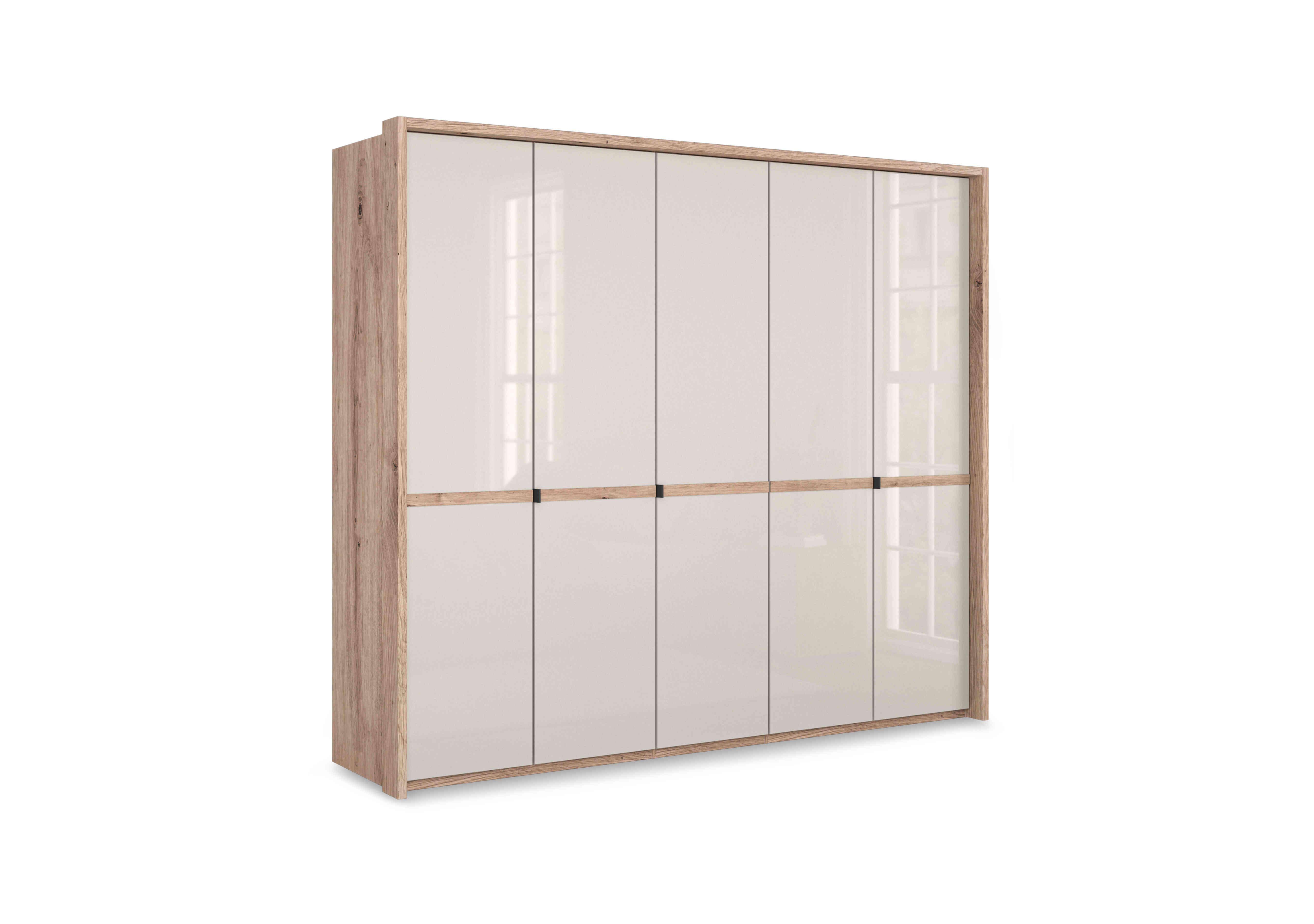 Hong Kong 5 Door Hinged Wardrobe with Glass Doors in Champagne on Furniture Village