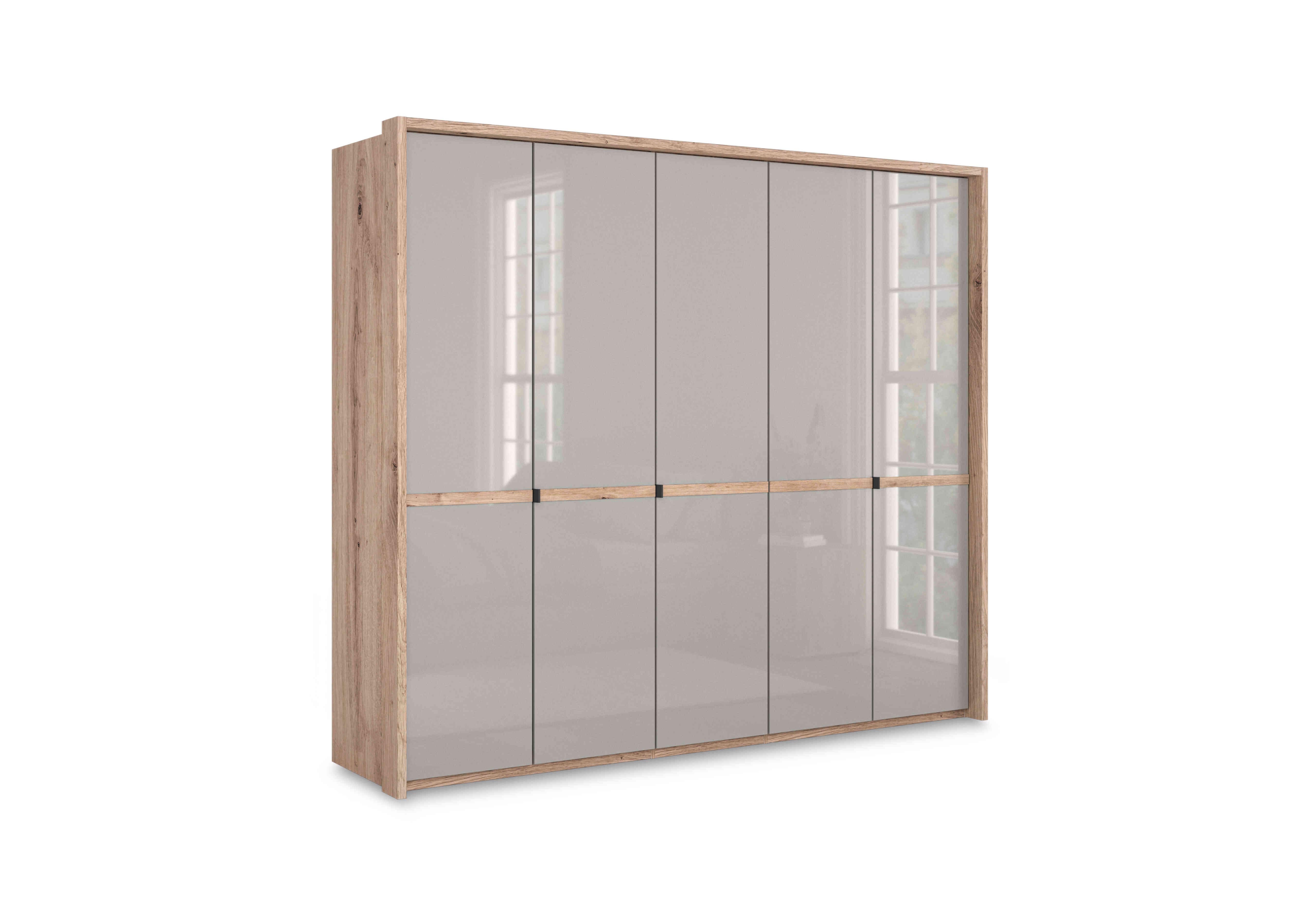 Hong Kong 5 Door Hinged Wardrobe with Glass Doors in Pebble Grey on Furniture Village