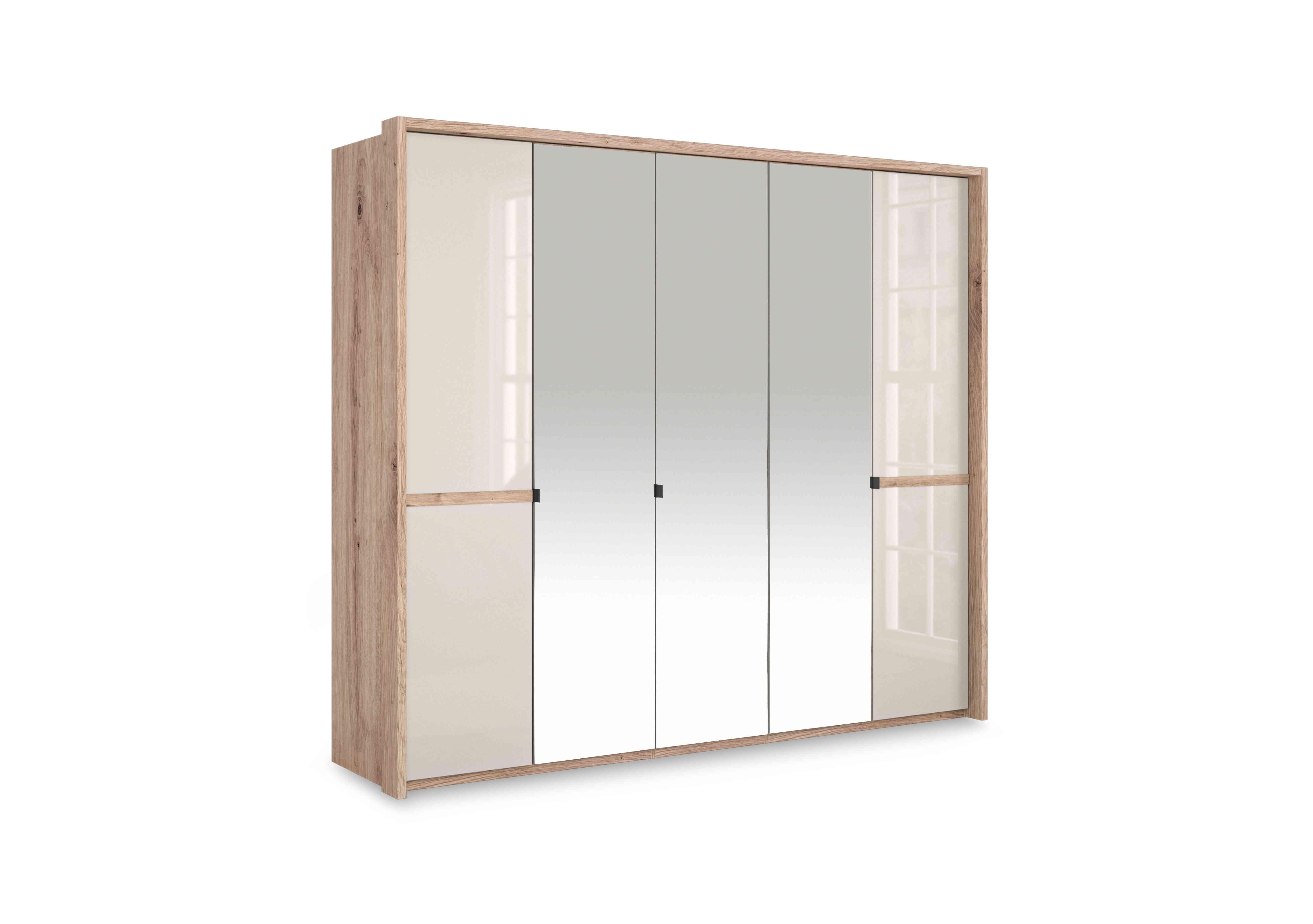 Hong Kong 5 Door Hinged Wardrobe with 2 Glass Doors and 3 Mirror Doors in Champagne on Furniture Village