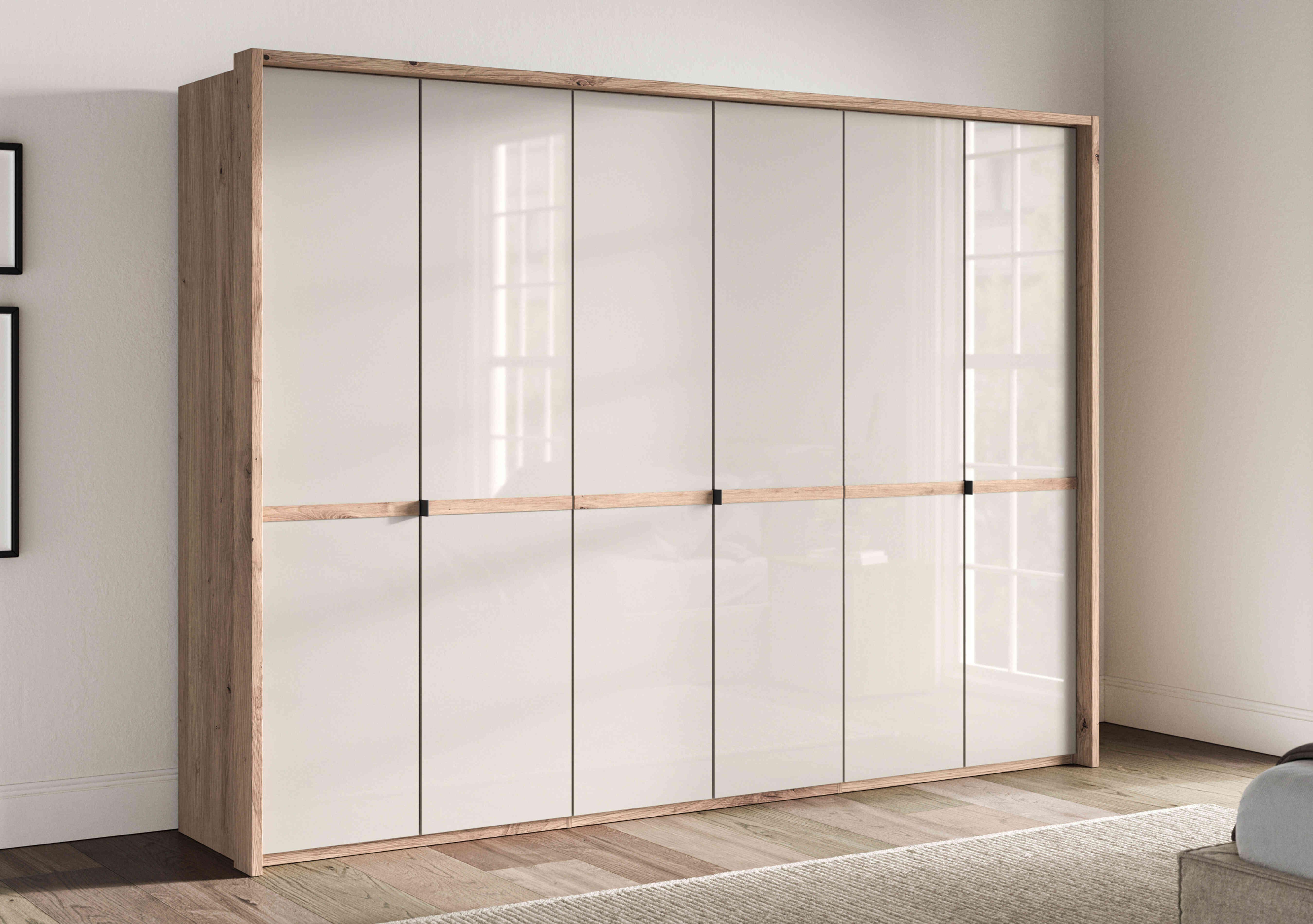 Hong Kong 6 Door Hinged Wardrobe with Glass Doors in  on Furniture Village