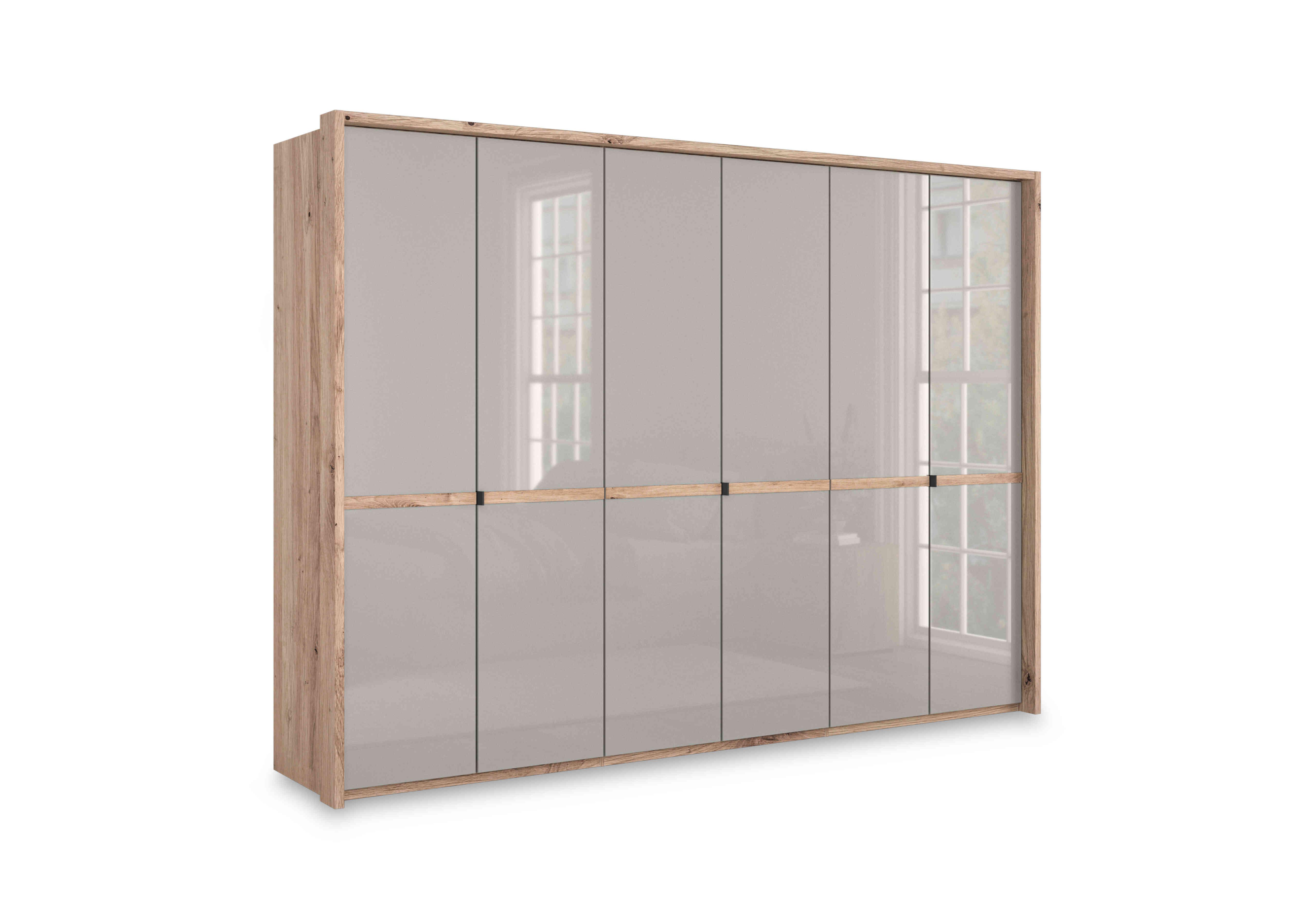 Hong Kong 6 Door Hinged Wardrobe with Glass Doors in Pebble Grey on Furniture Village