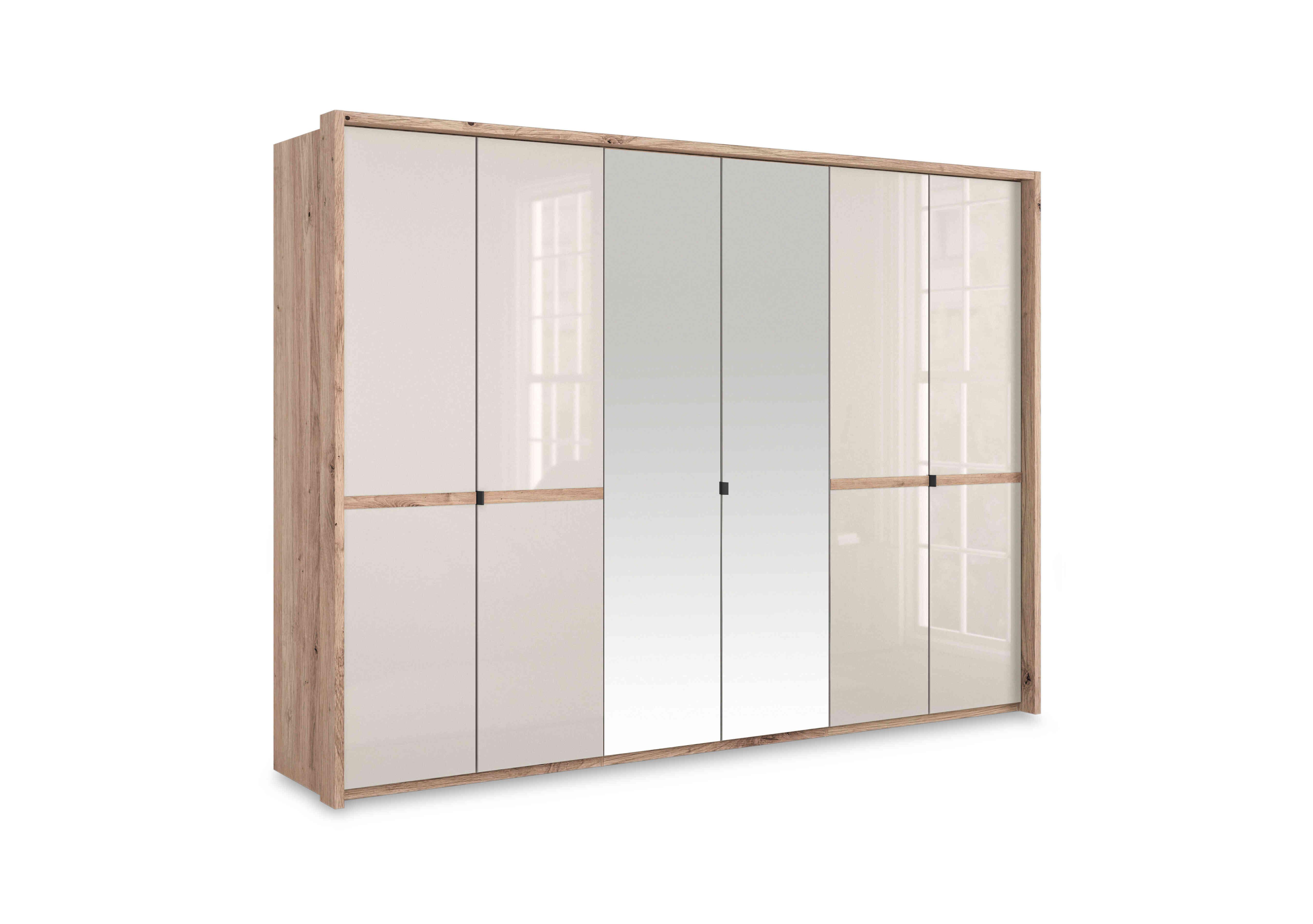 Hong Kong 6 Door Hinged Wardrobe with 4 Glass Doors and 2 Mirror Doors in Champagne on Furniture Village