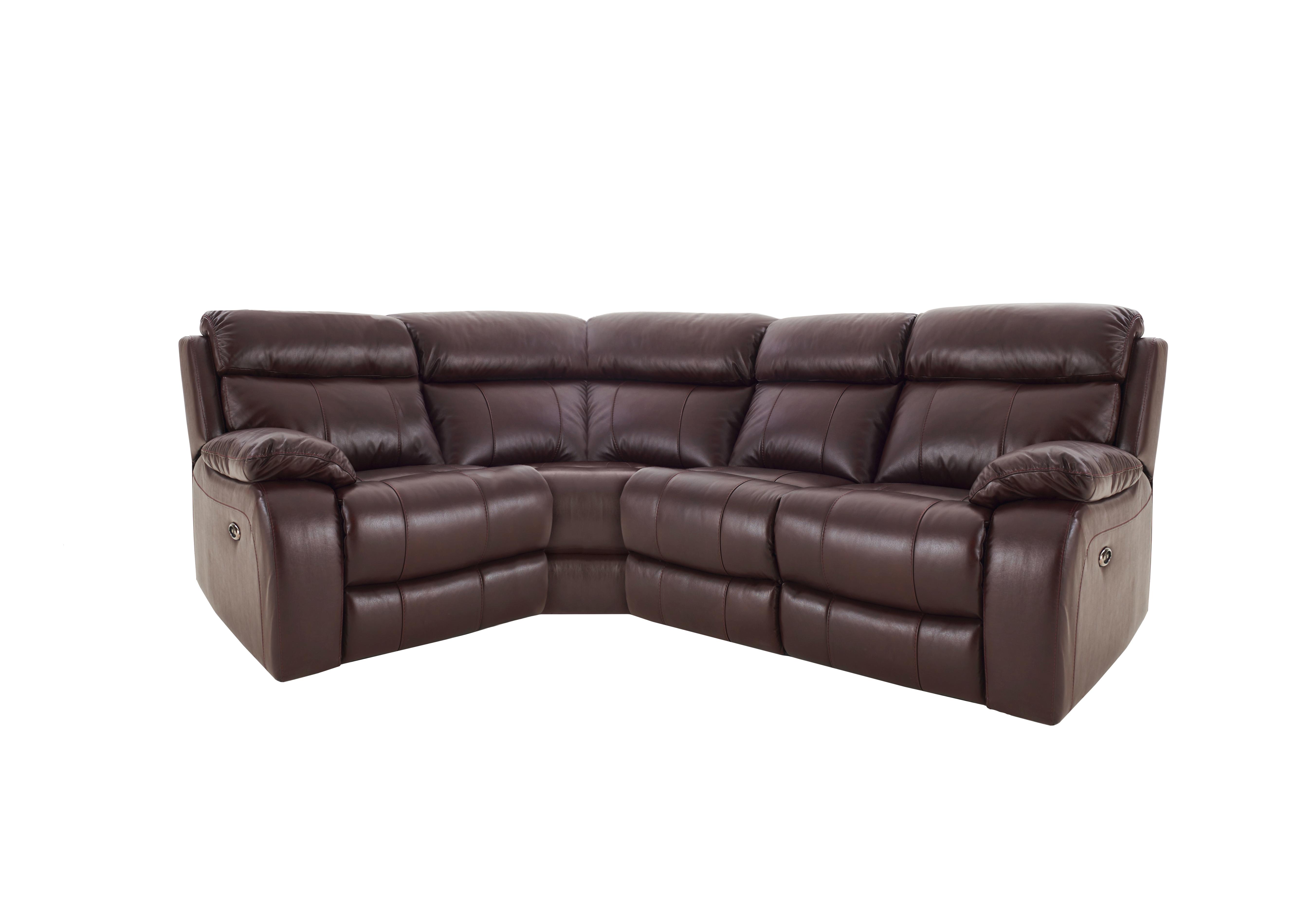 Moreno Small Leather Power Recliner Corner Sofa in An-751b Burgundy on Furniture Village