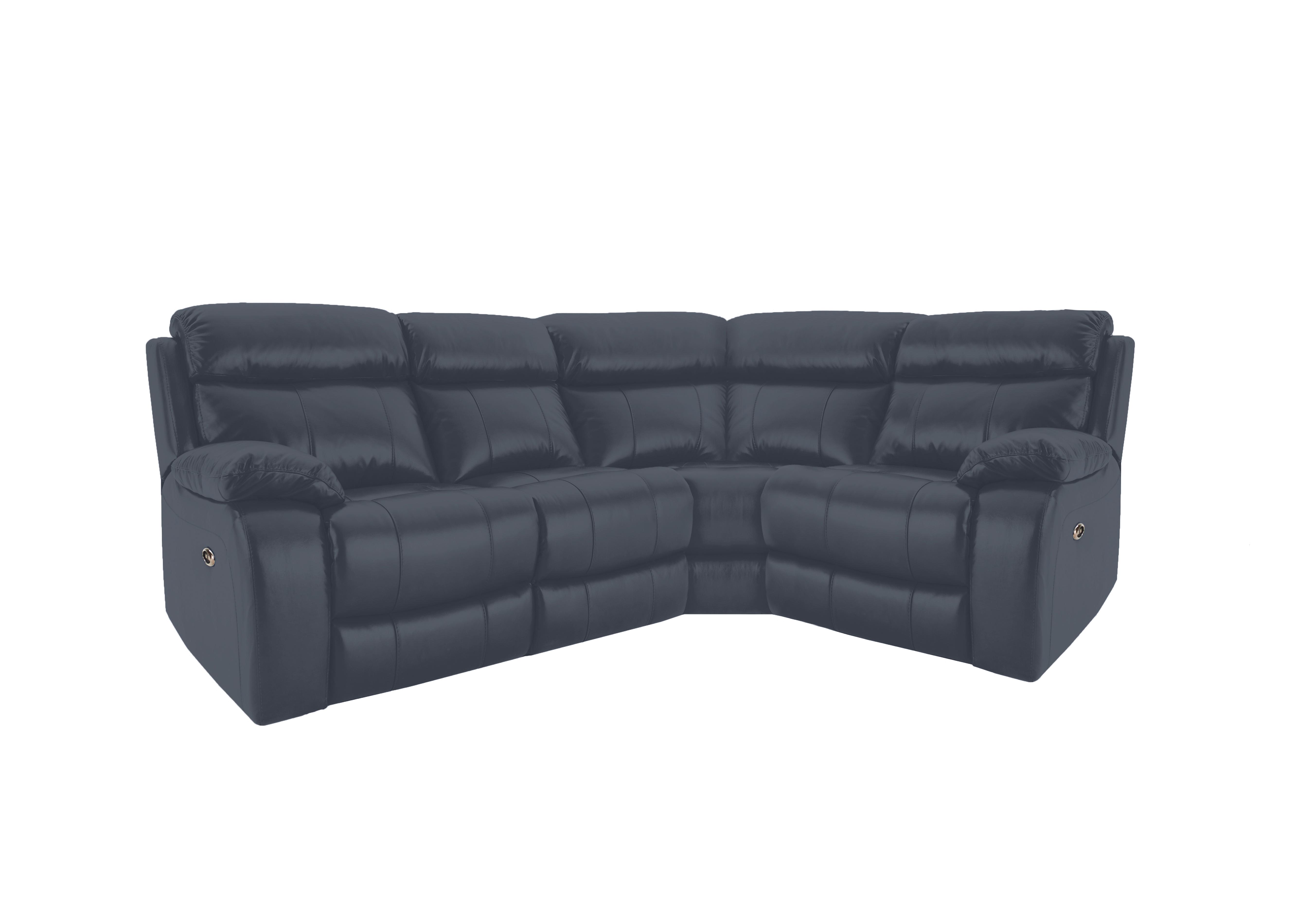 Moreno Small Leather Power Recliner Corner Sofa in Bv-313e Ocean Blue on Furniture Village