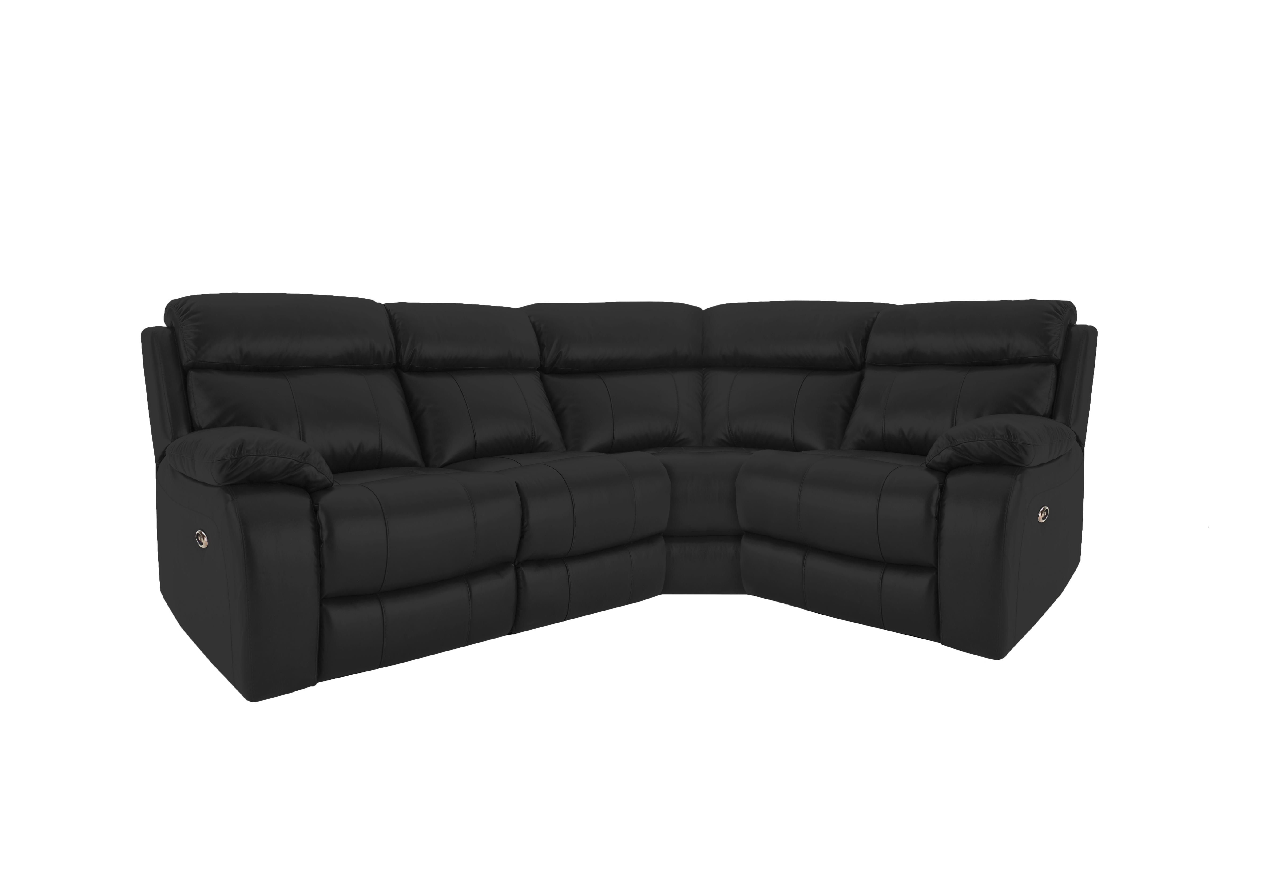 Moreno Small Leather Power Recliner Corner Sofa in Sk-076d Black on Furniture Village